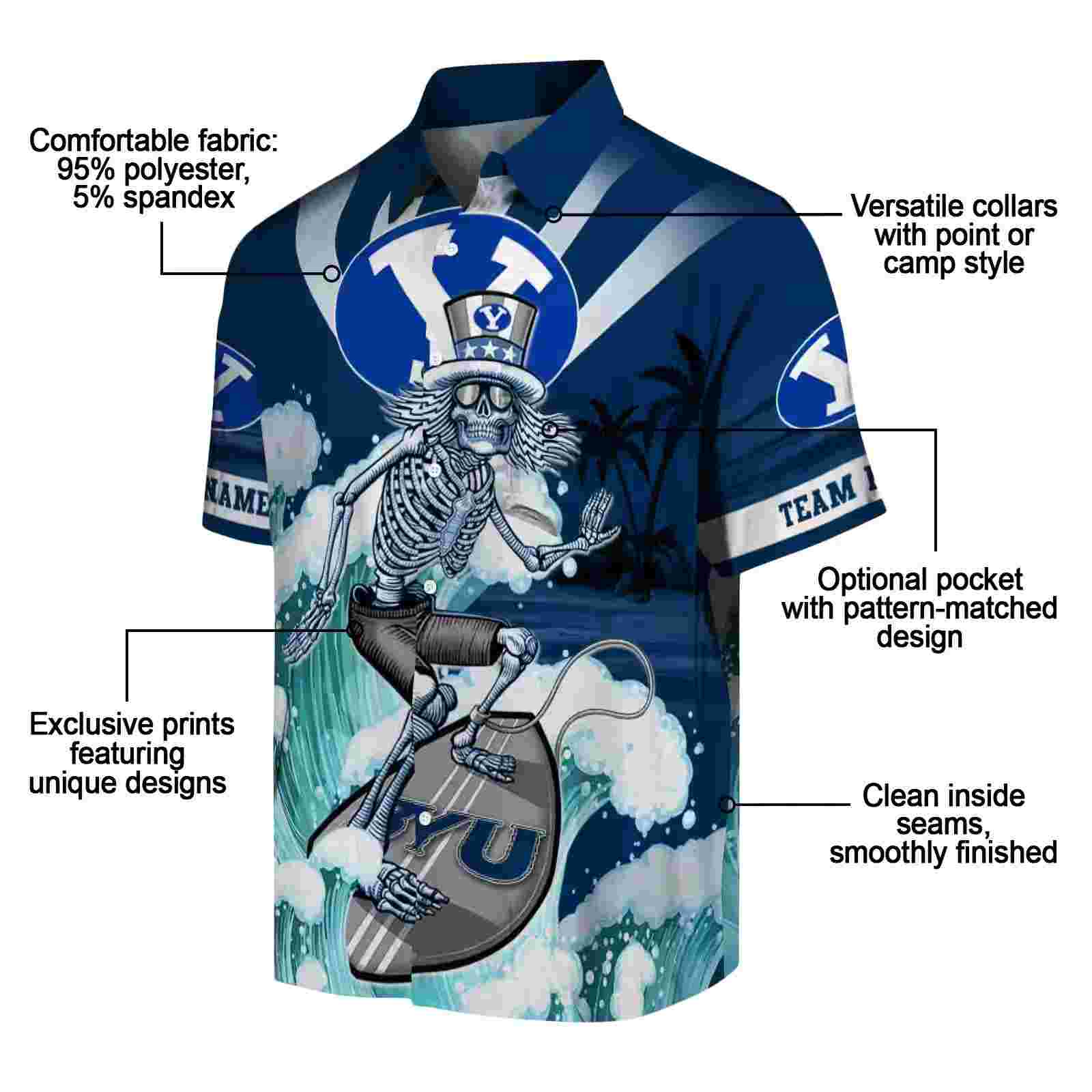 custom byu cougars surfing skeleton blue hawaiian shirt new arrival