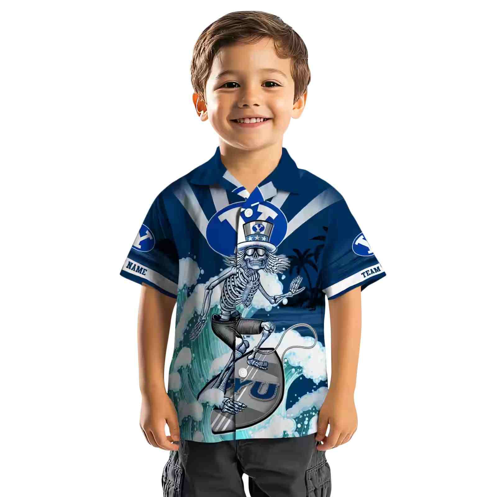 custom byu cougars surfing skeleton blue hawaiian shirt top rated