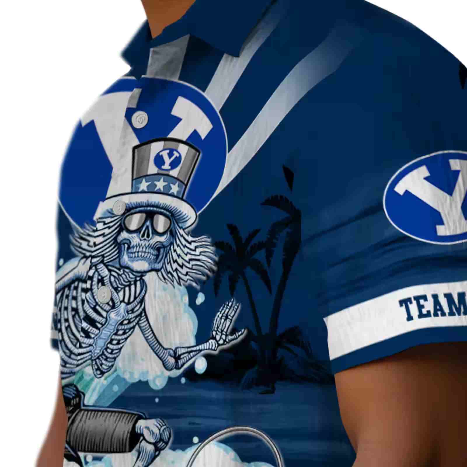 custom byu cougars surfing skeleton blue hawaiian shirt trendy