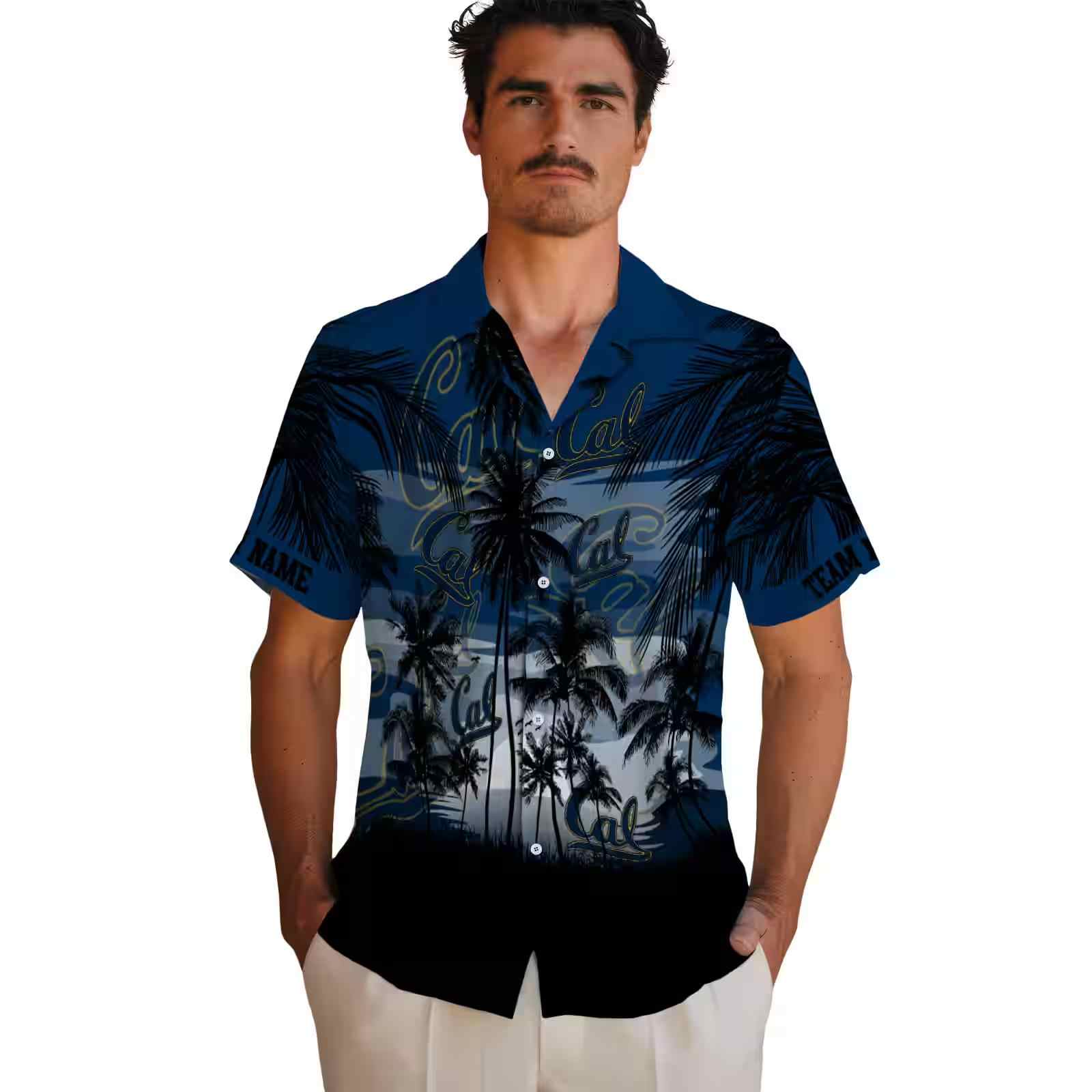 custom california golden bears sunset scene blue black hawaiian shirt fashion forward