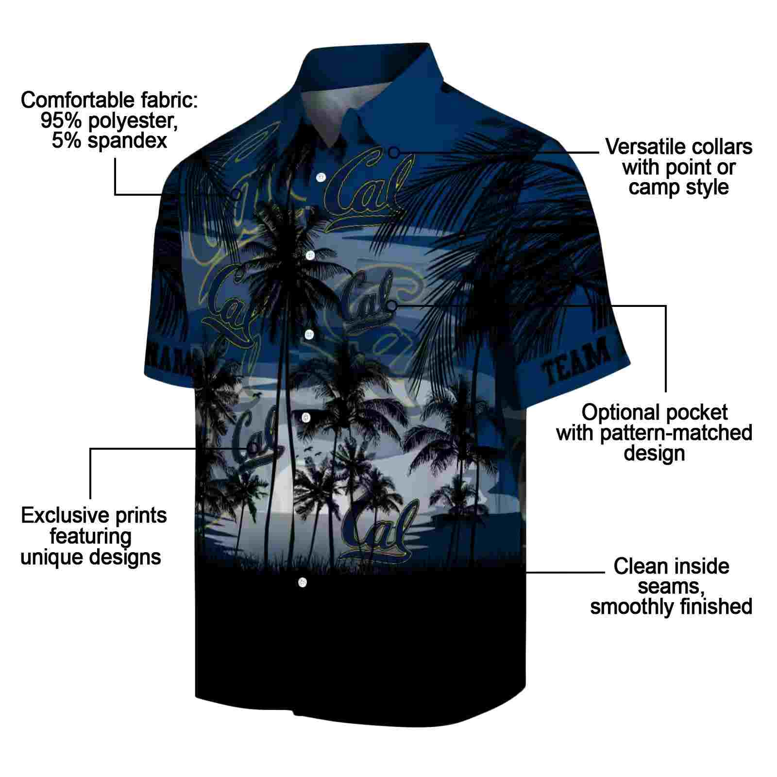 custom california golden bears sunset scene blue black hawaiian shirt new arrival