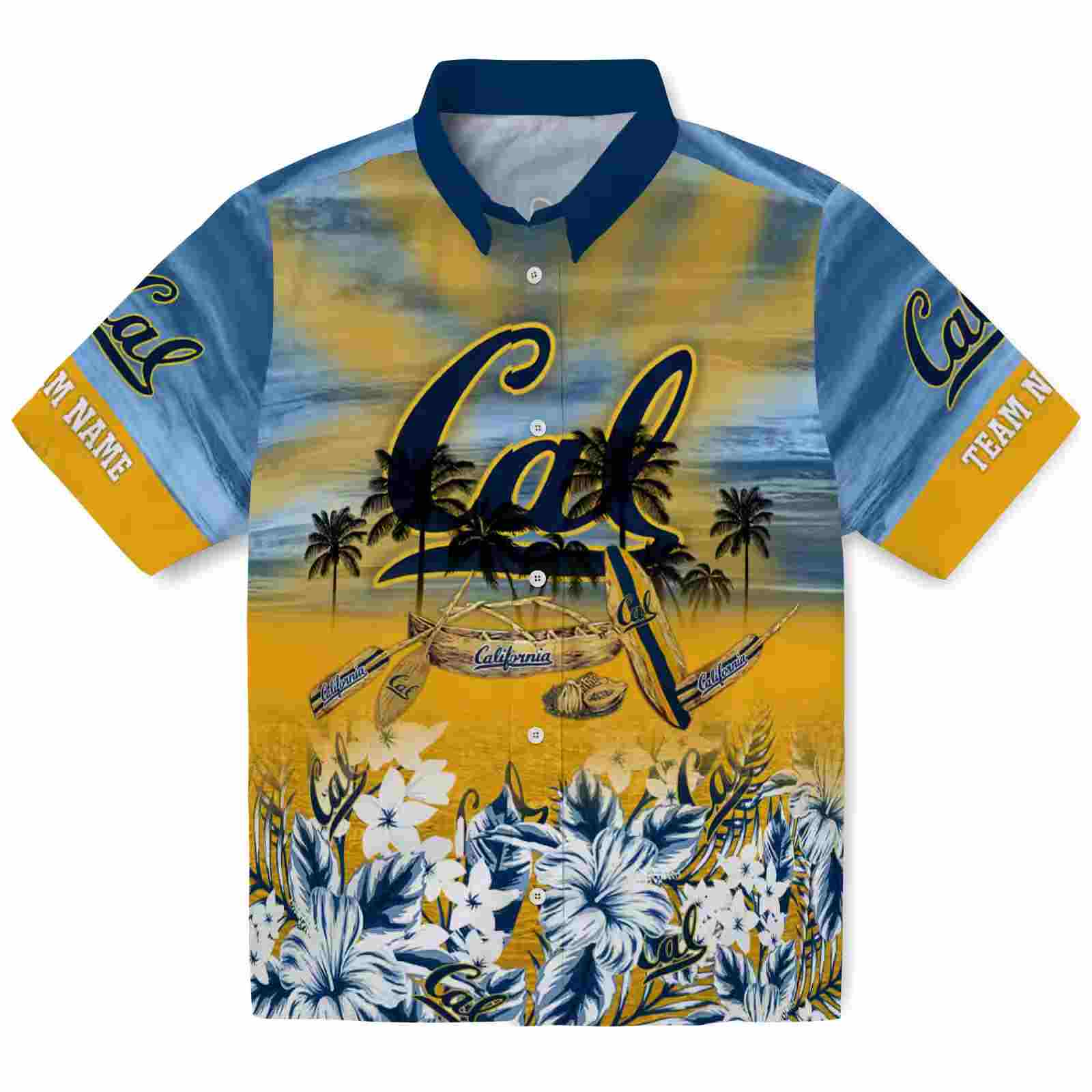 Custom California Golden Bears Tropical Canoe Blue Hawaiian Shirt