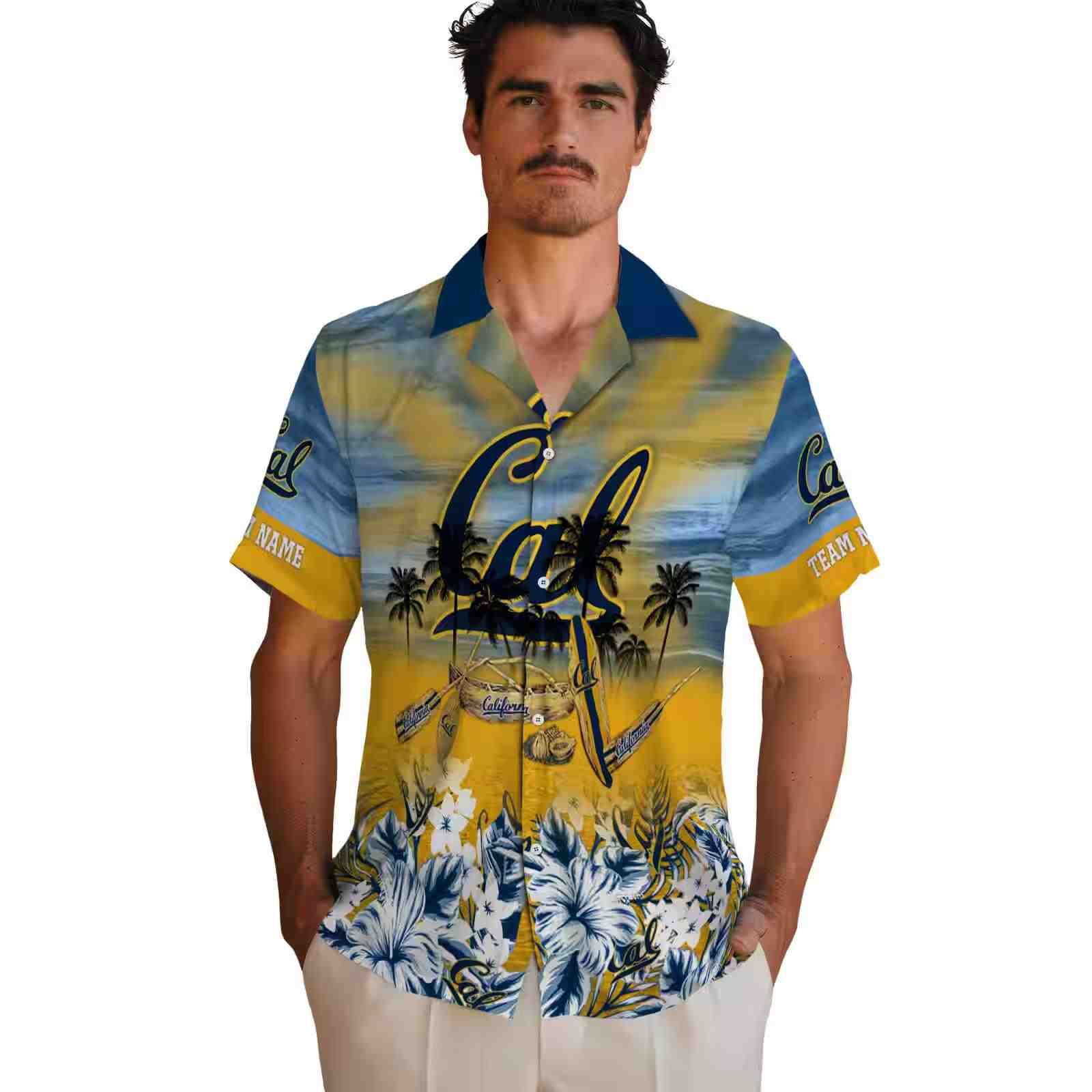 custom california golden bears tropical canoe blue hawaiian shirt fashion forward