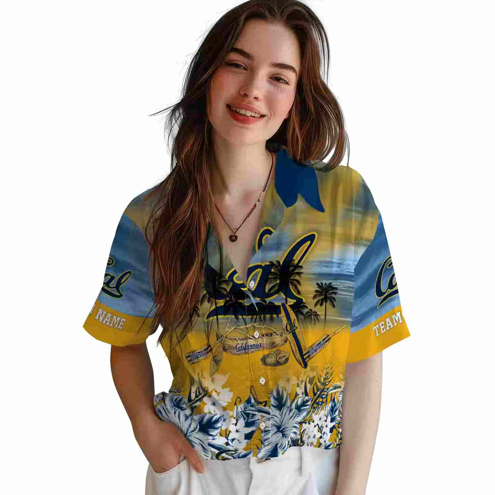 custom california golden bears tropical canoe blue hawaiian shirt latest model