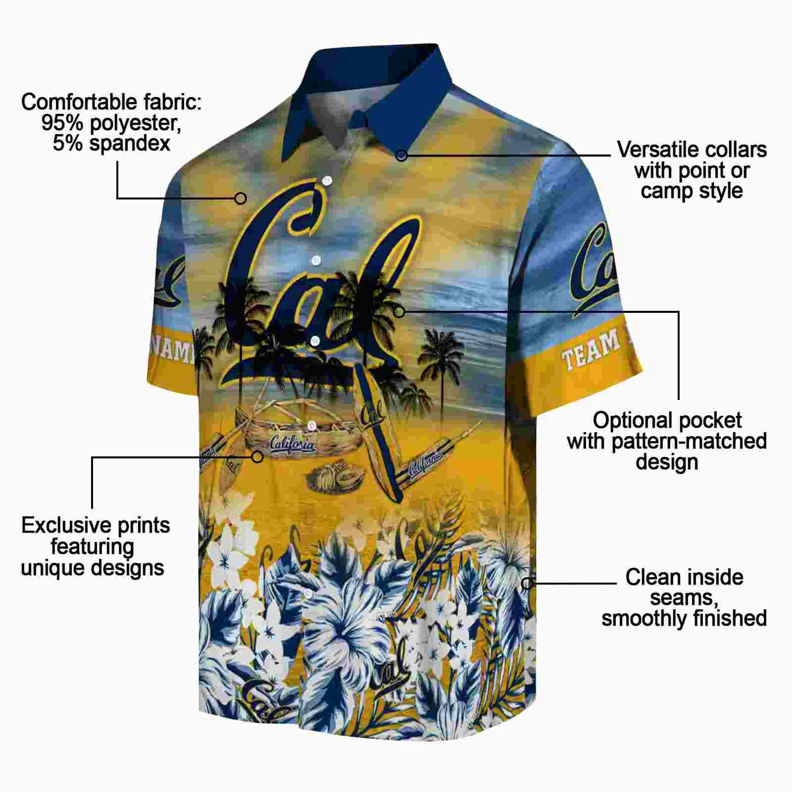 custom california golden bears tropical canoe blue hawaiian shirt new arrival