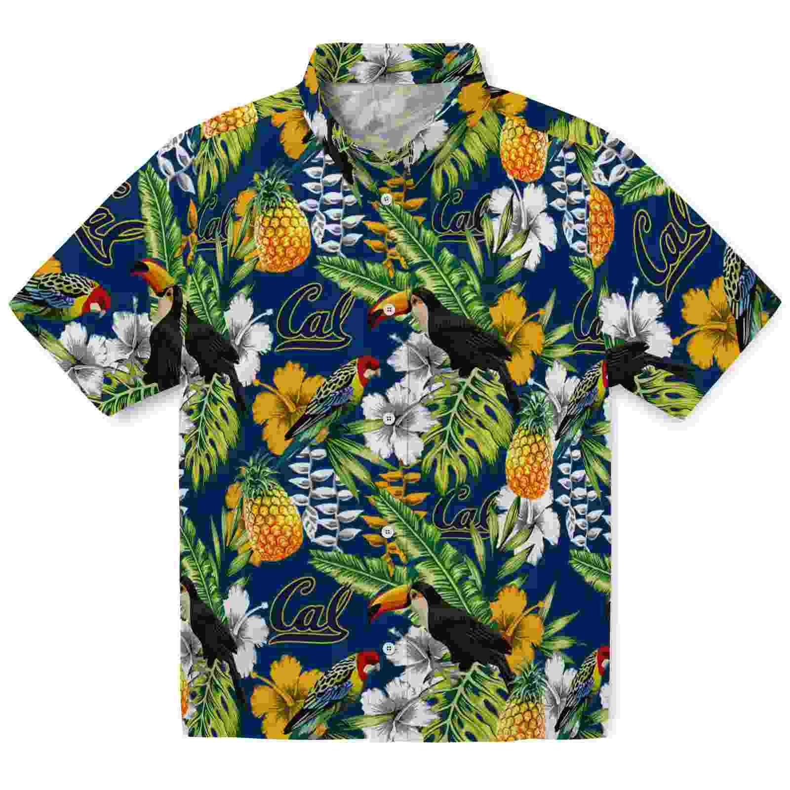 Custom California Golden Bears Tropical Toucan Blue Green Hawaiian Shirt