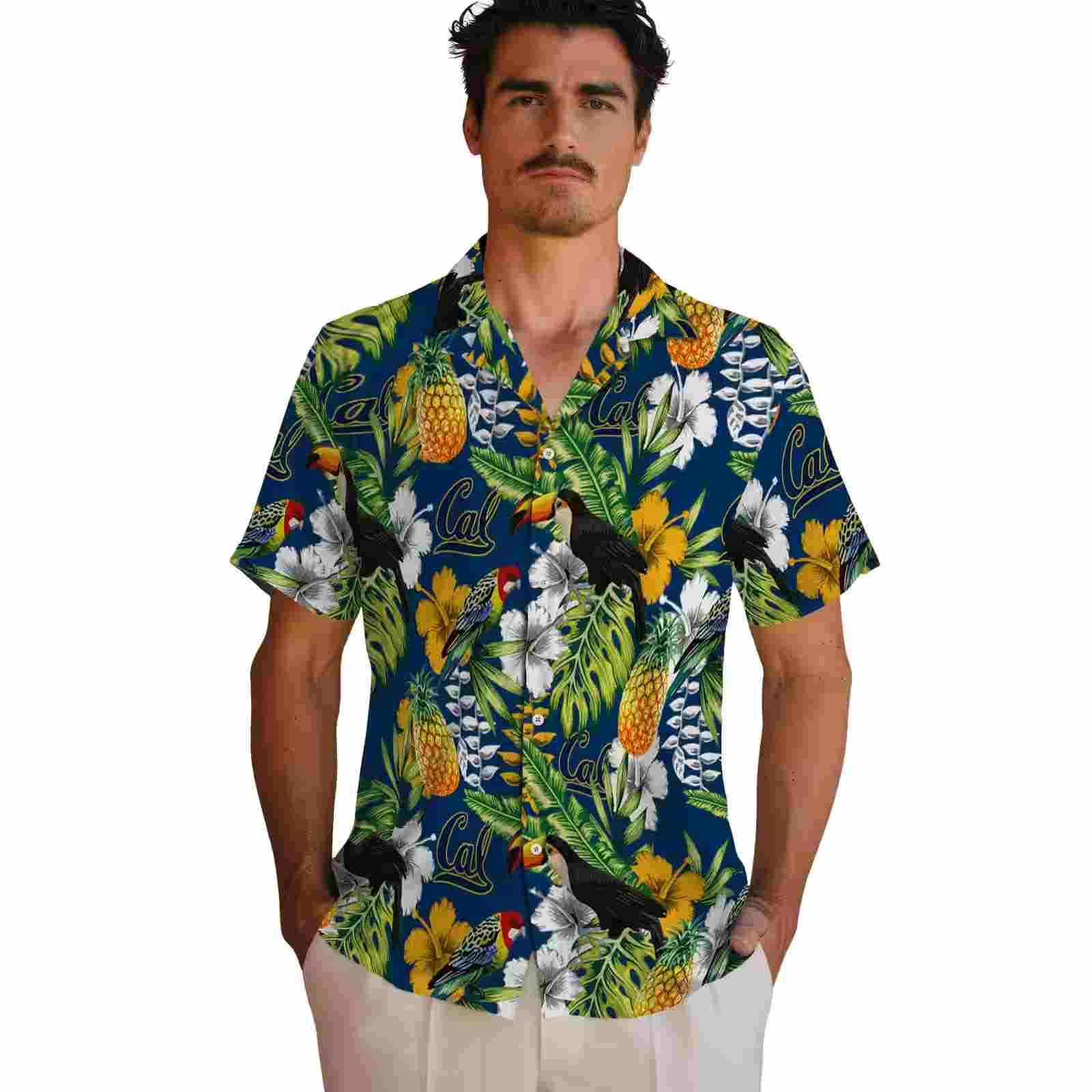 custom california golden bears tropical toucan blue green hawaiian shirt fashion forward