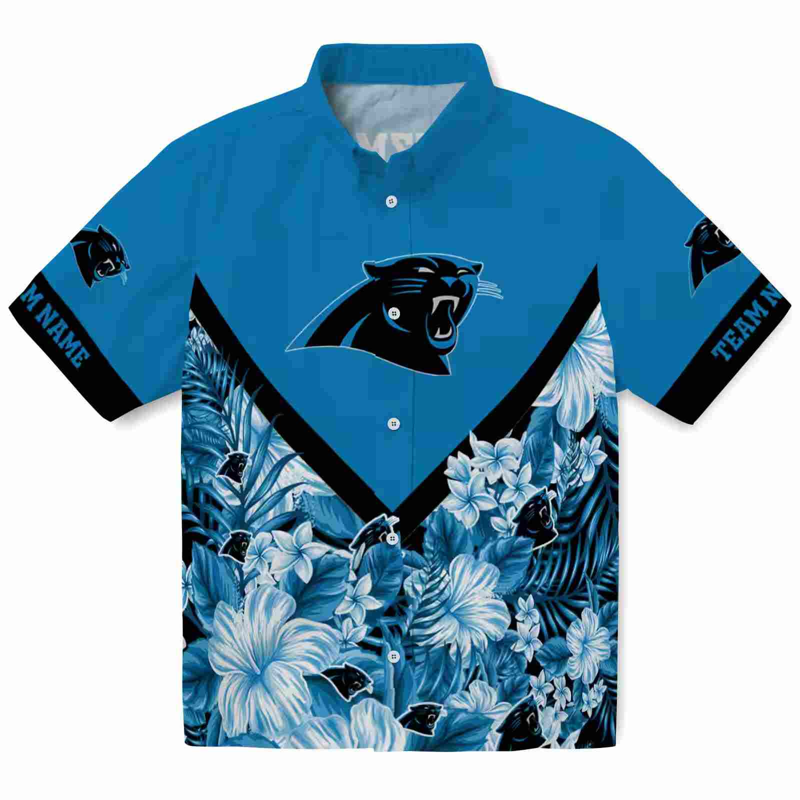 Custom Carolina Panthers Floral Chevron Blue Hawaiian Shirt