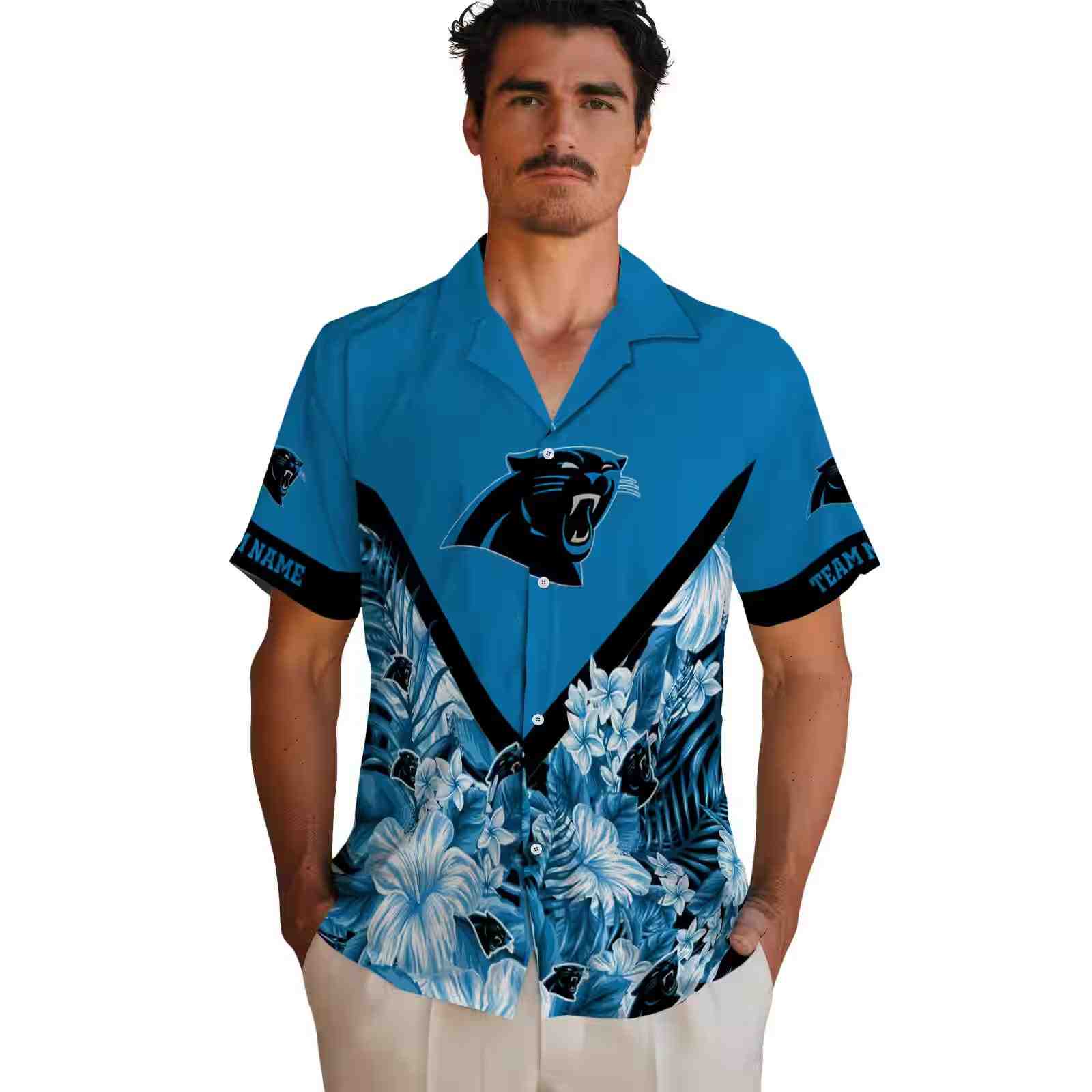 custom carolina panthers floral chevron blue hawaiian shirt fashion forward