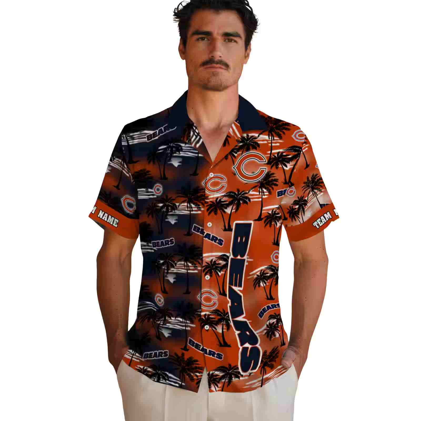 custom chicago bears palm silhouettes blue hawaiian shirt fashion forward