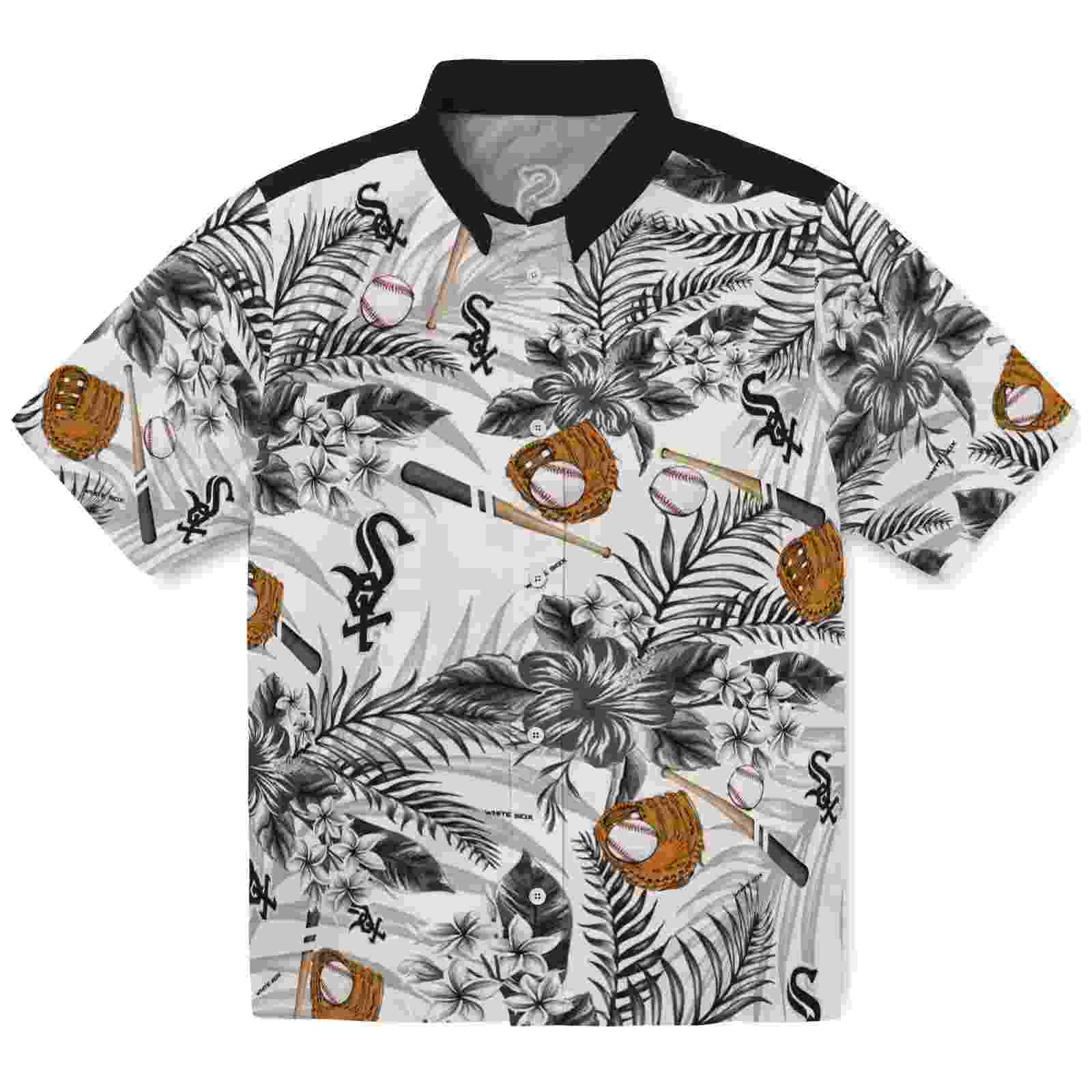 Custom Chicago White Sox Floral Baseball Black White Hawaiian Shirt