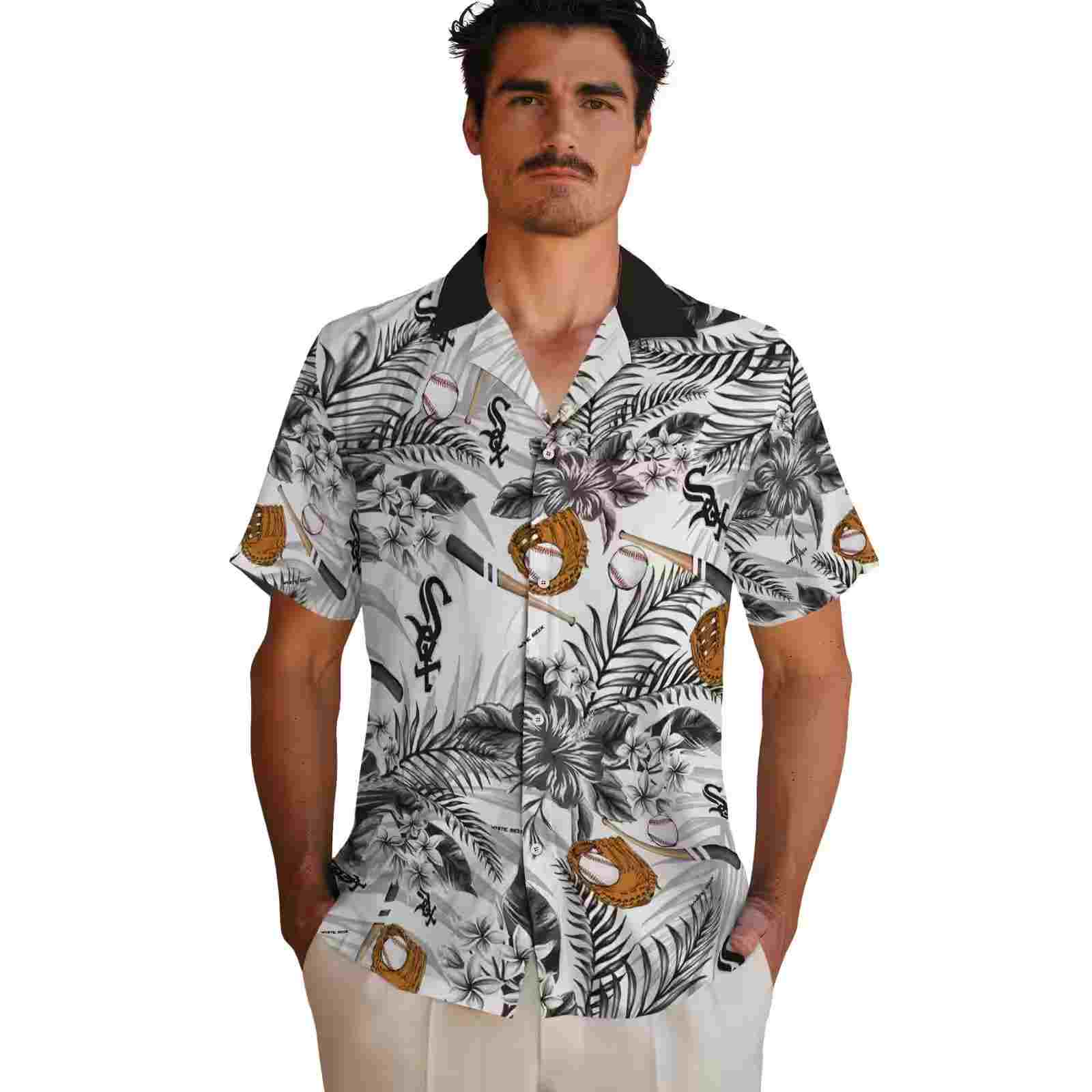 custom chicago white sox floral baseball black white hawaiian shirt fashion forward