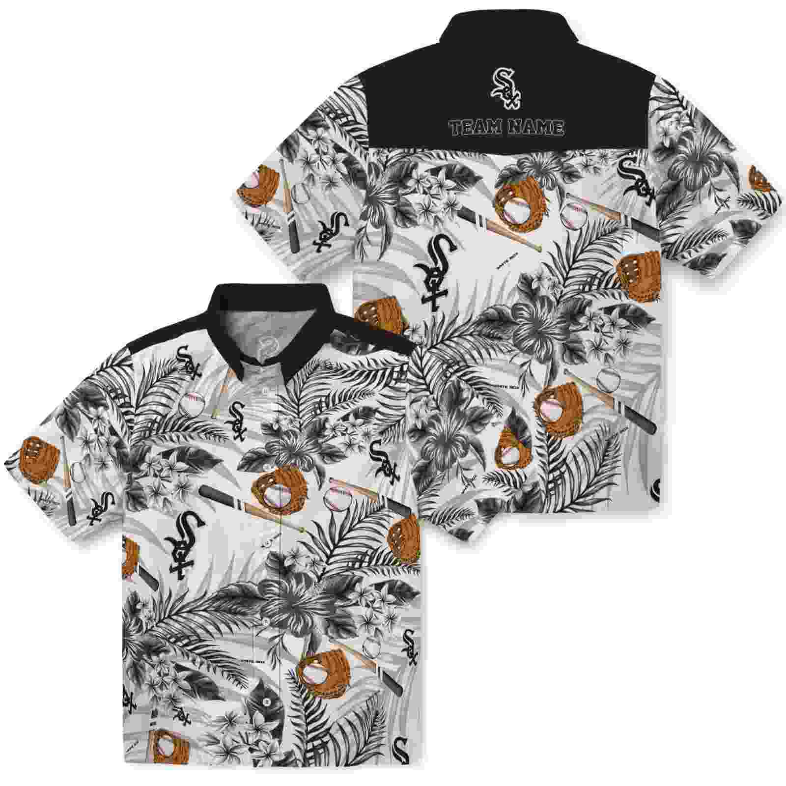 custom chicago white sox floral baseball black white hawaiian shirt high quality