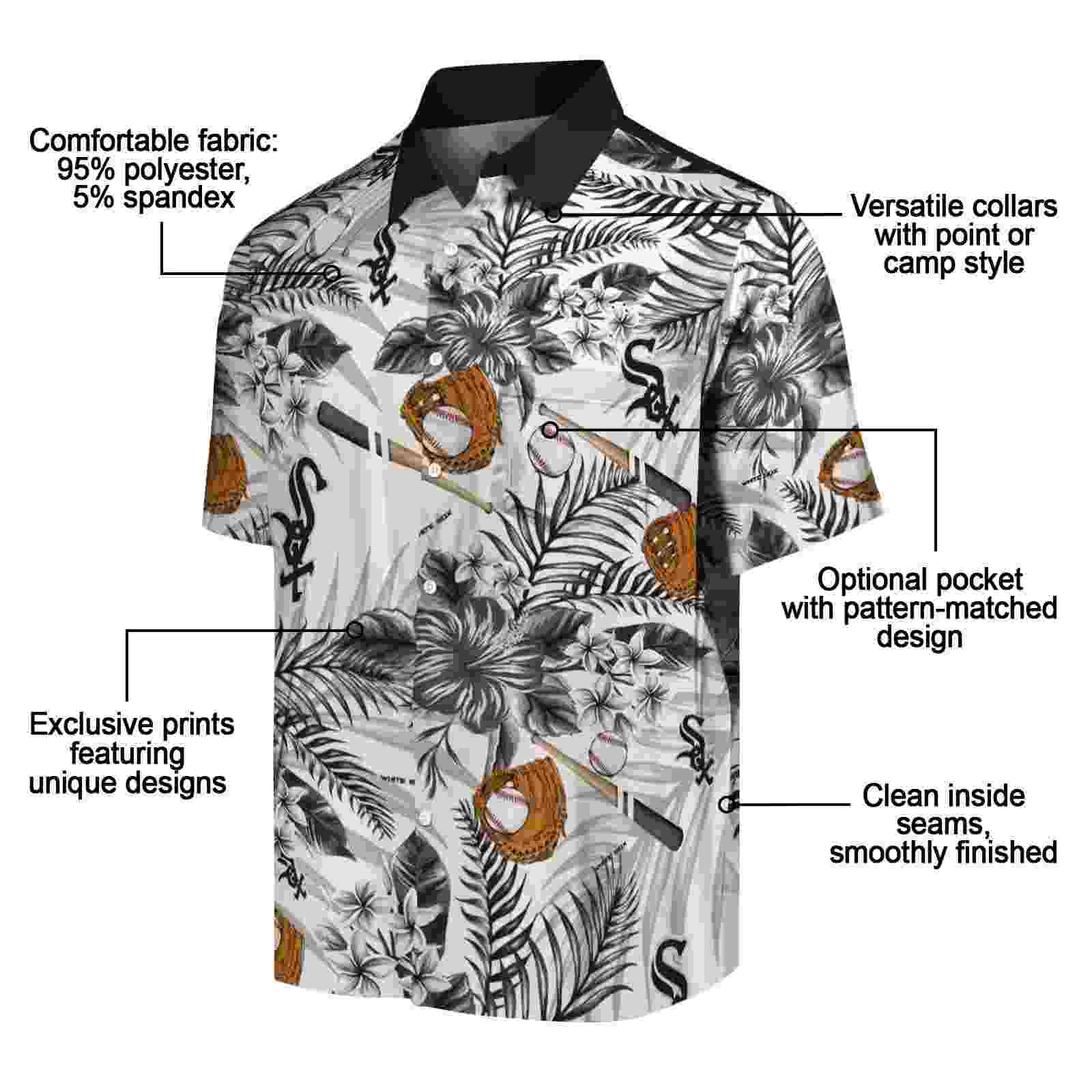 custom chicago white sox floral baseball black white hawaiian shirt new arrival