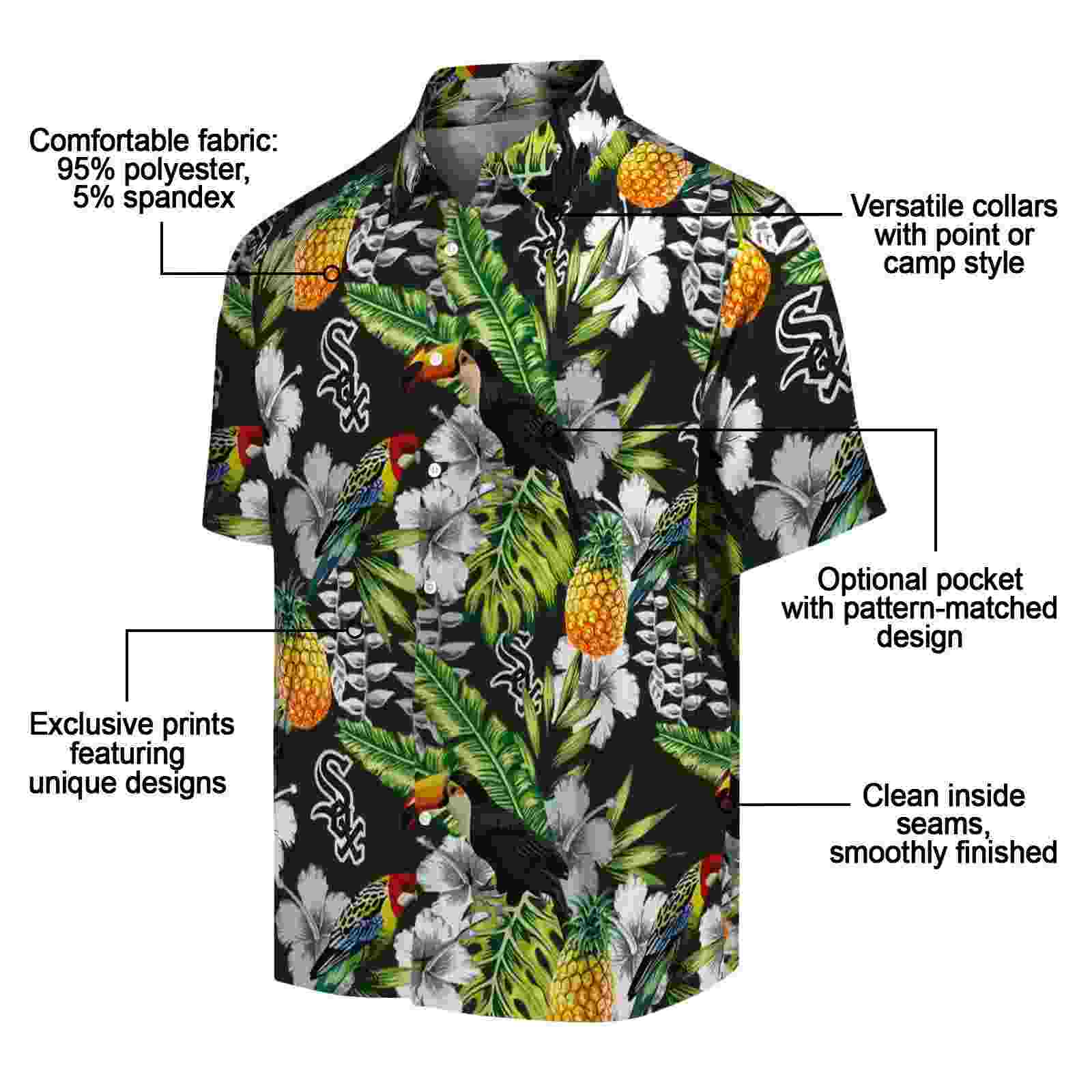 custom chicago white sox tropical toucan black green hawaiian shirt new arrival