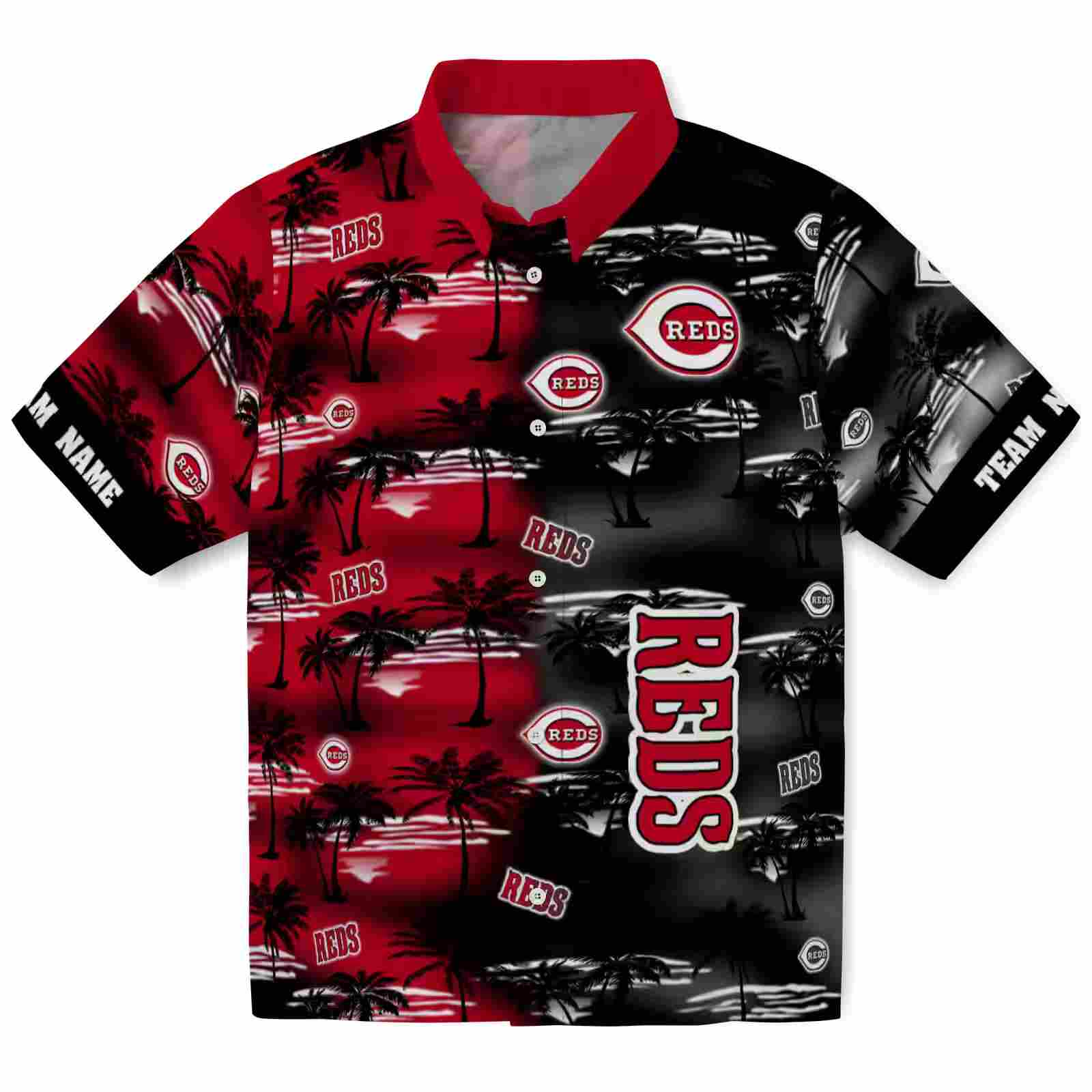 Custom Cincinnati Reds Palm Silhouettes Red Hawaiian Shirt