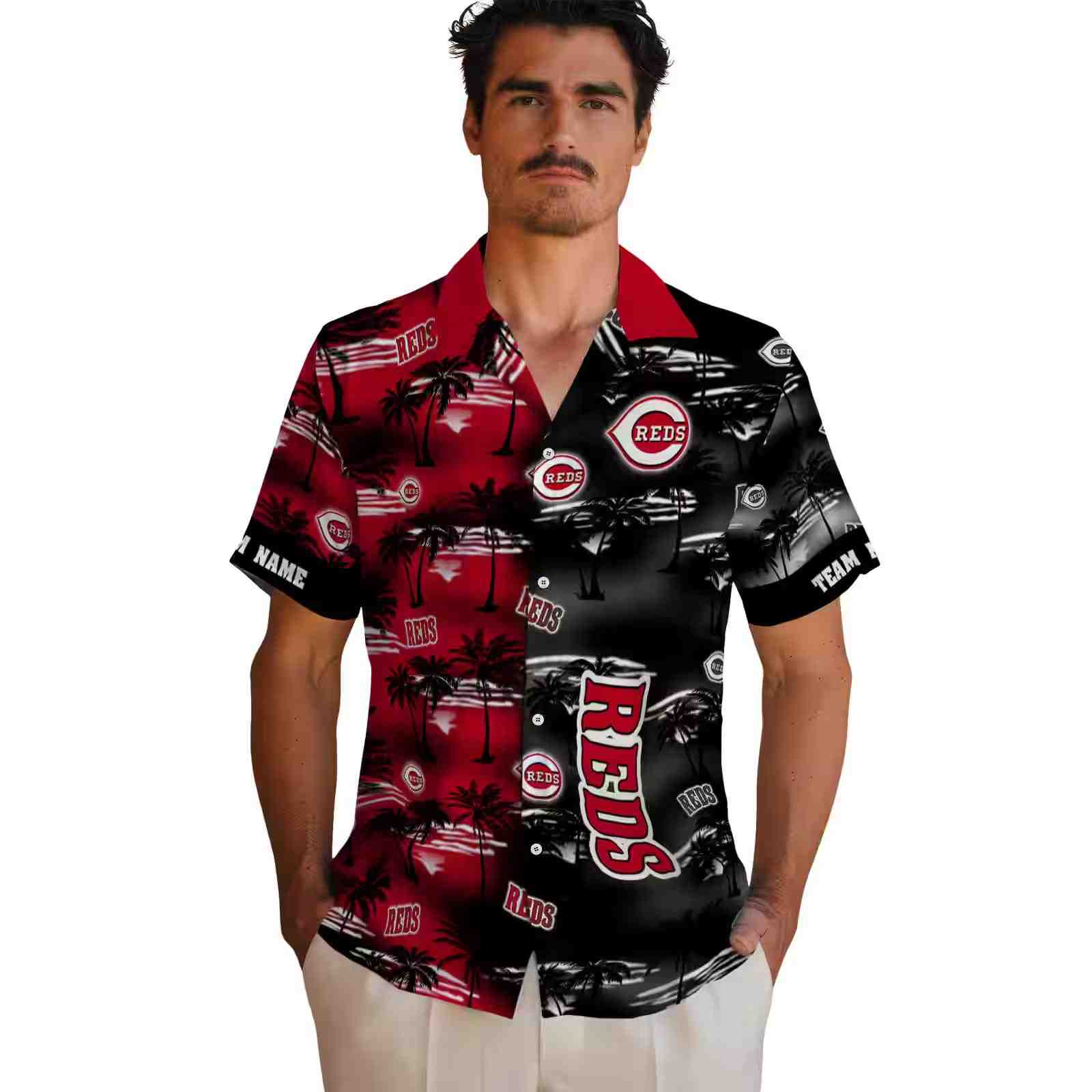 custom cincinnati reds palm silhouettes red hawaiian shirt fashion forward