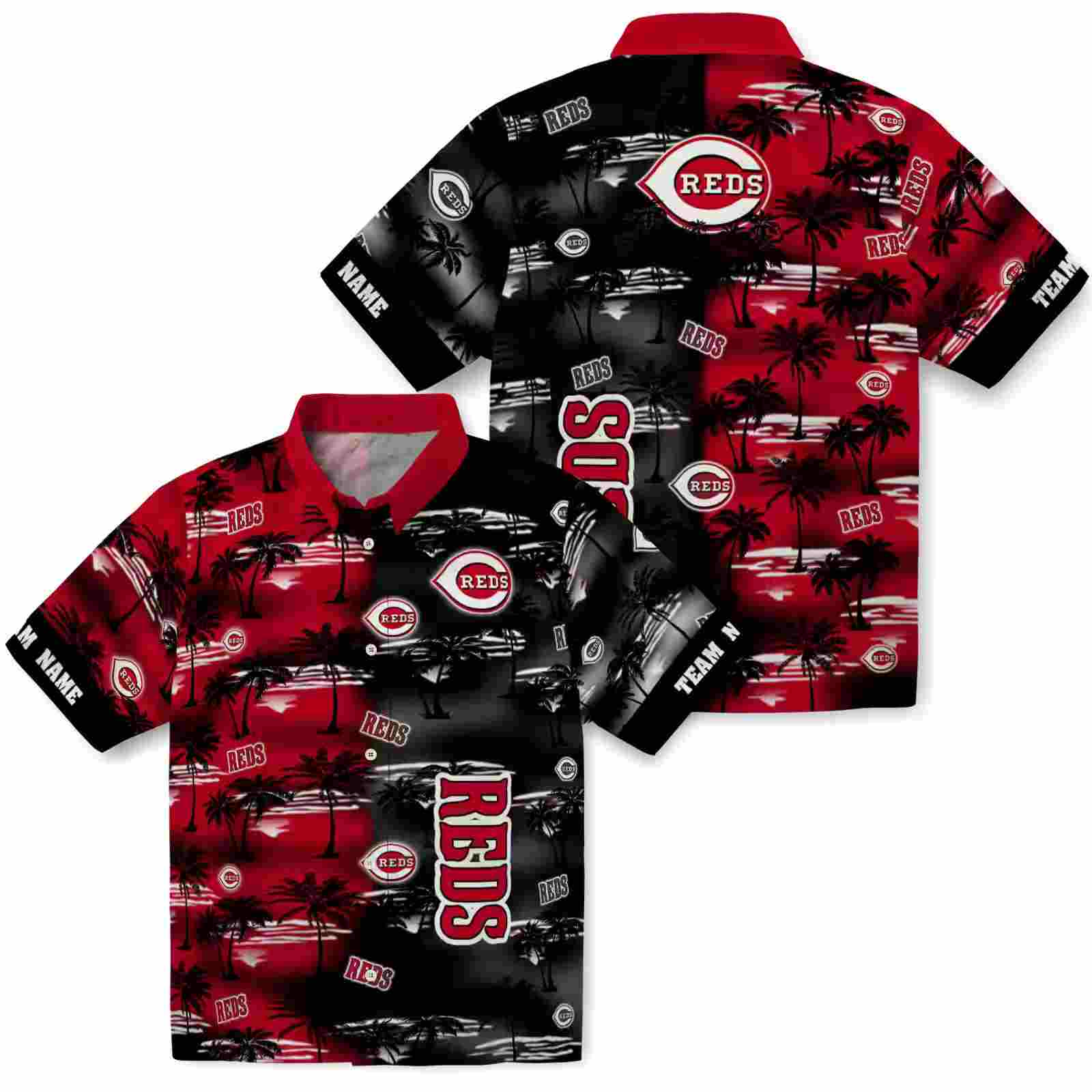 custom cincinnati reds palm silhouettes red hawaiian shirt high quality