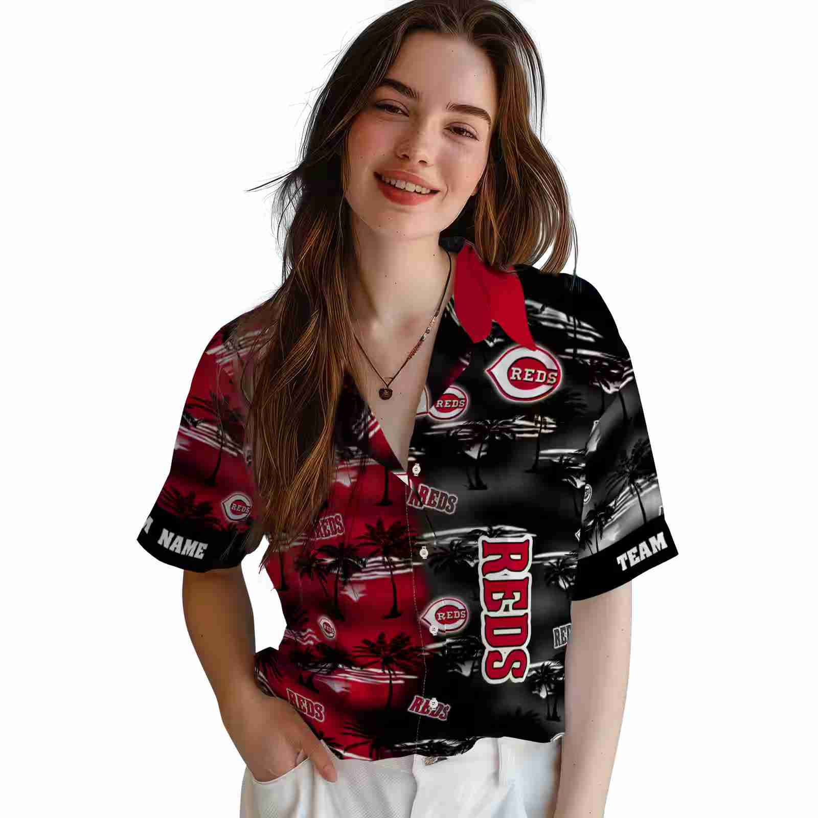 custom cincinnati reds palm silhouettes red hawaiian shirt latest model