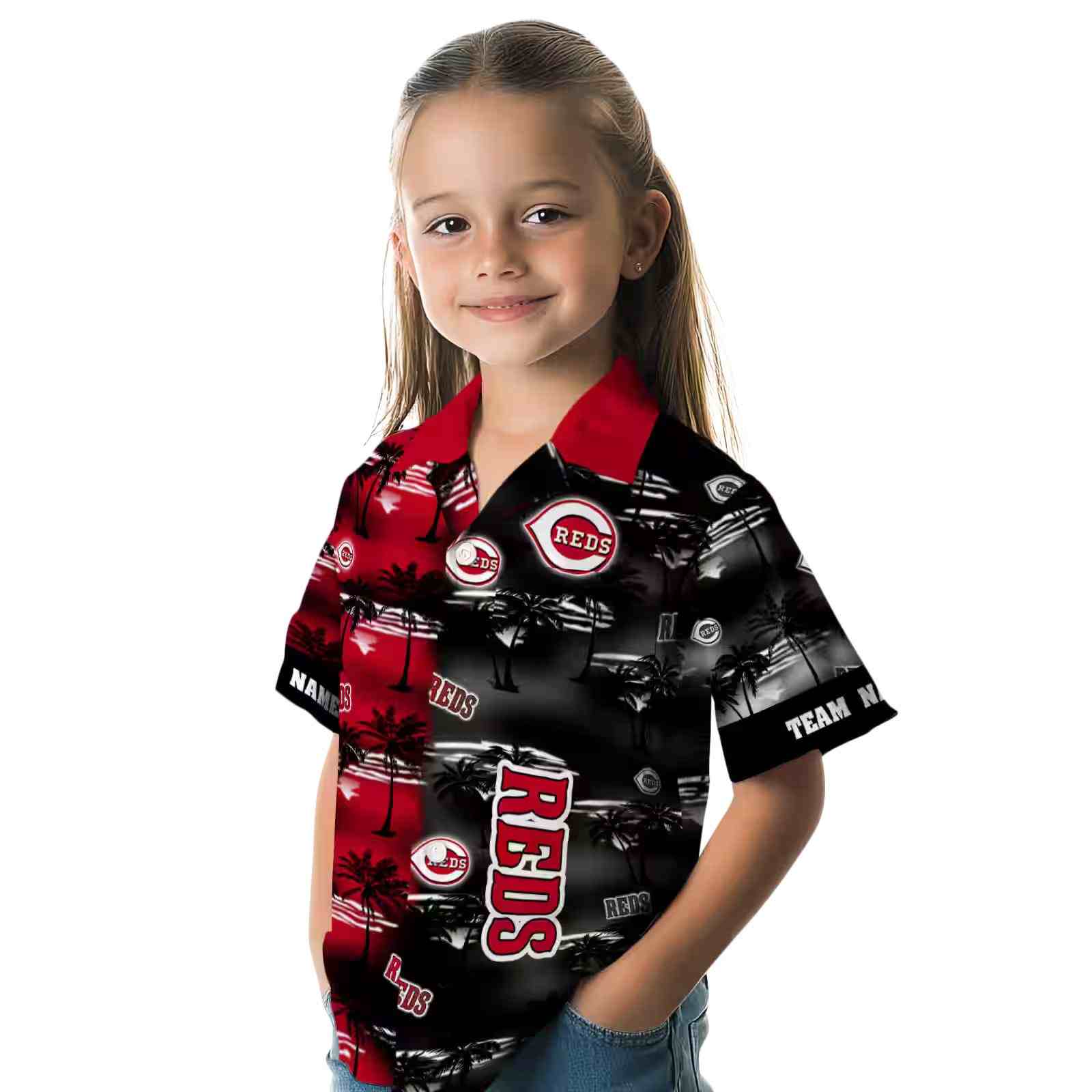 custom cincinnati reds palm silhouettes red hawaiian shirt premium grade