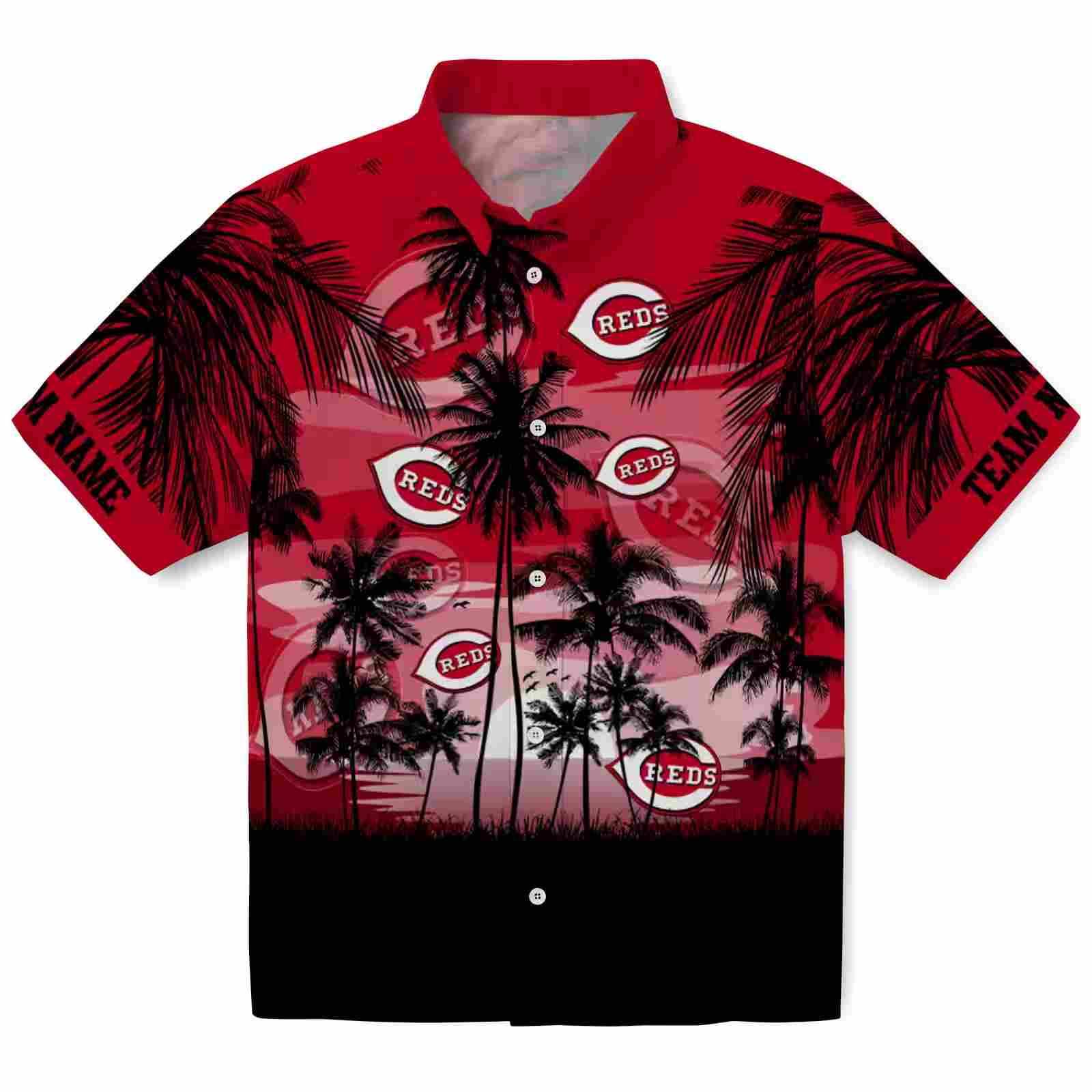 Custom Cincinnati Reds Sunset Scene Red Black Hawaiian Shirt