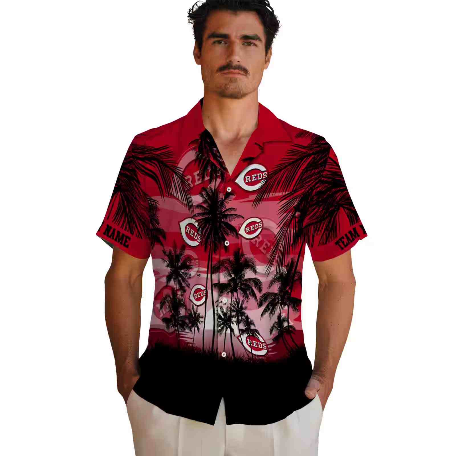 custom cincinnati reds sunset scene red black hawaiian shirt fashion forward