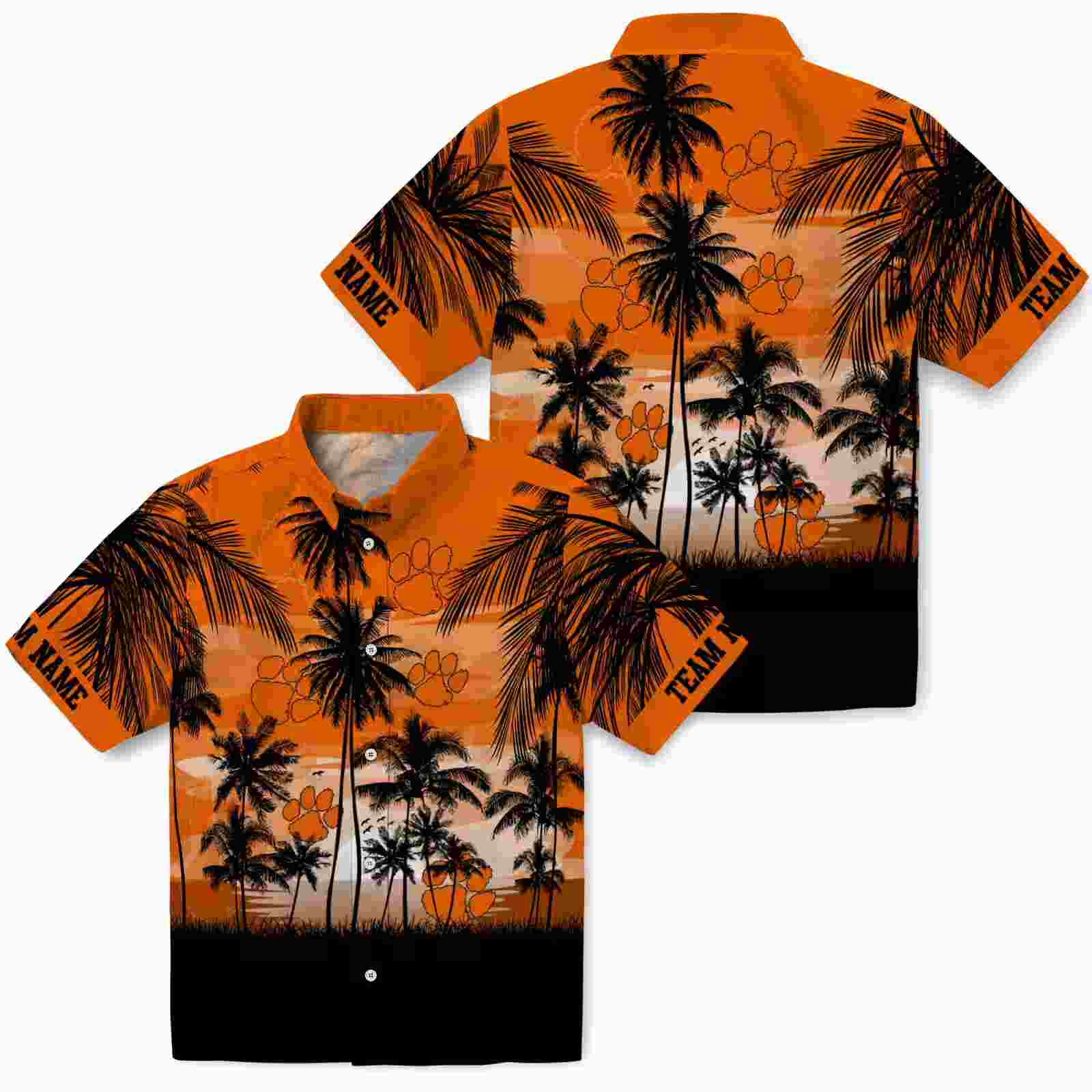 custom clemson tigers sunset scene orange black hawaiian shirt high quality