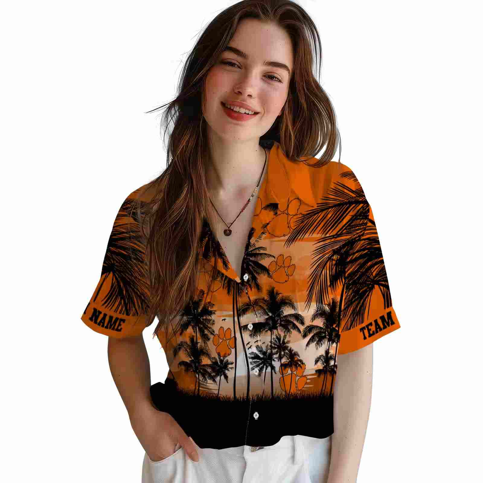 custom clemson tigers sunset scene orange black hawaiian shirt latest model