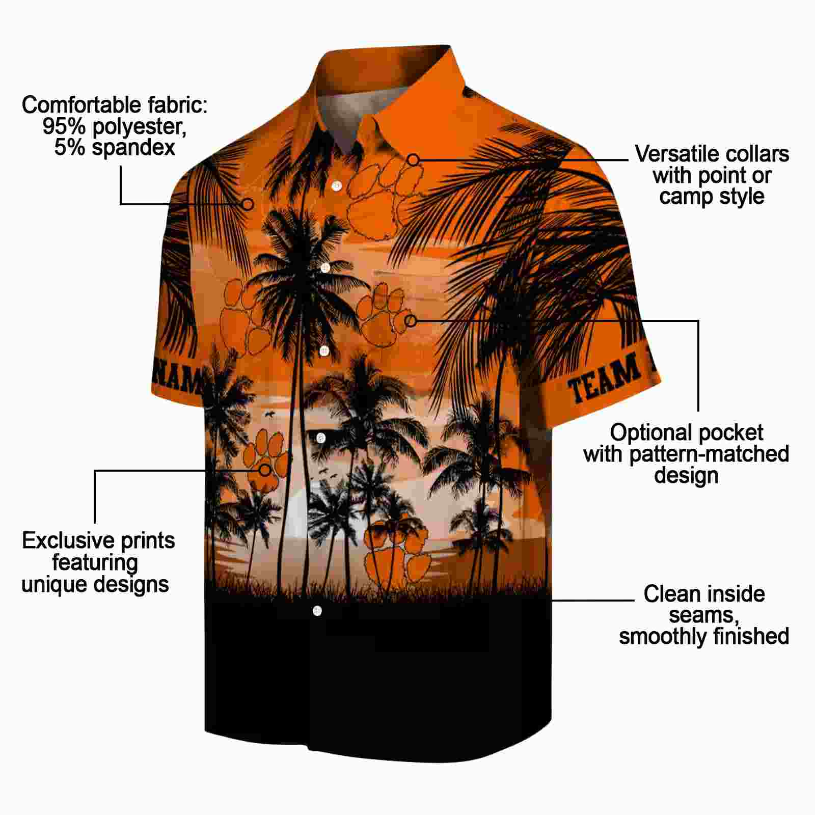 custom clemson tigers sunset scene orange black hawaiian shirt new arrival