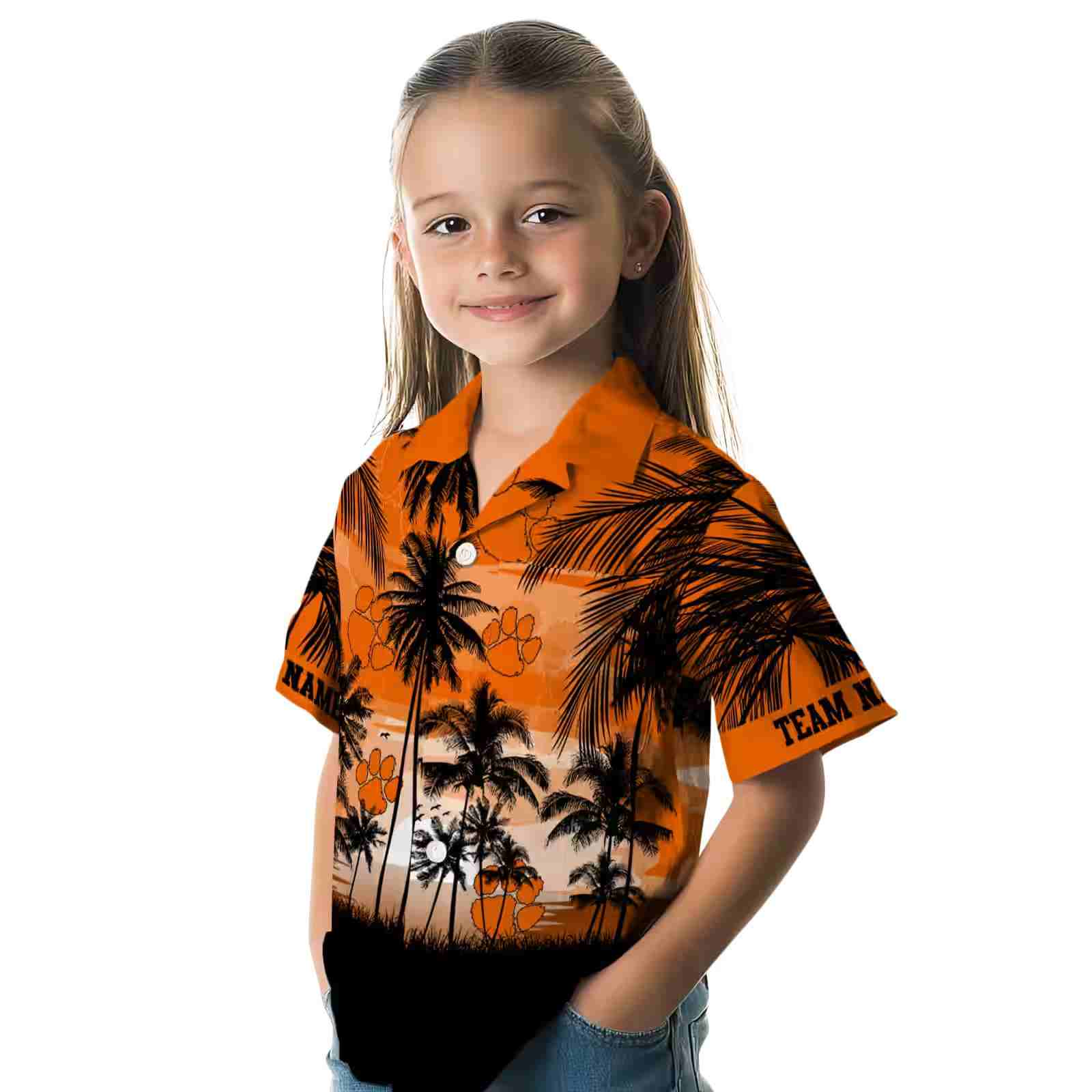 custom clemson tigers sunset scene orange black hawaiian shirt premium grade