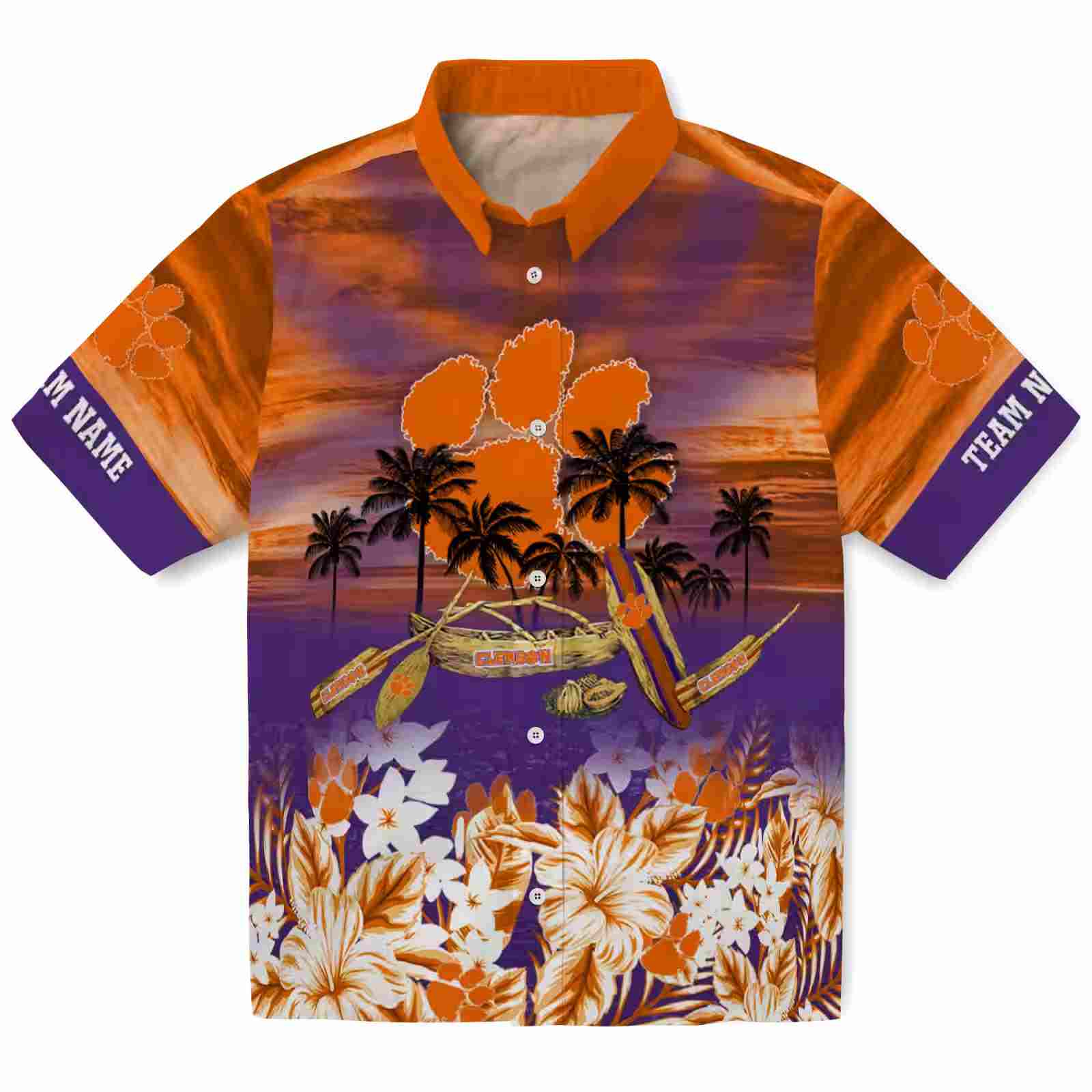 Custom Clemson Tigers Tropical Canoe Orange Hawaiian Shirt