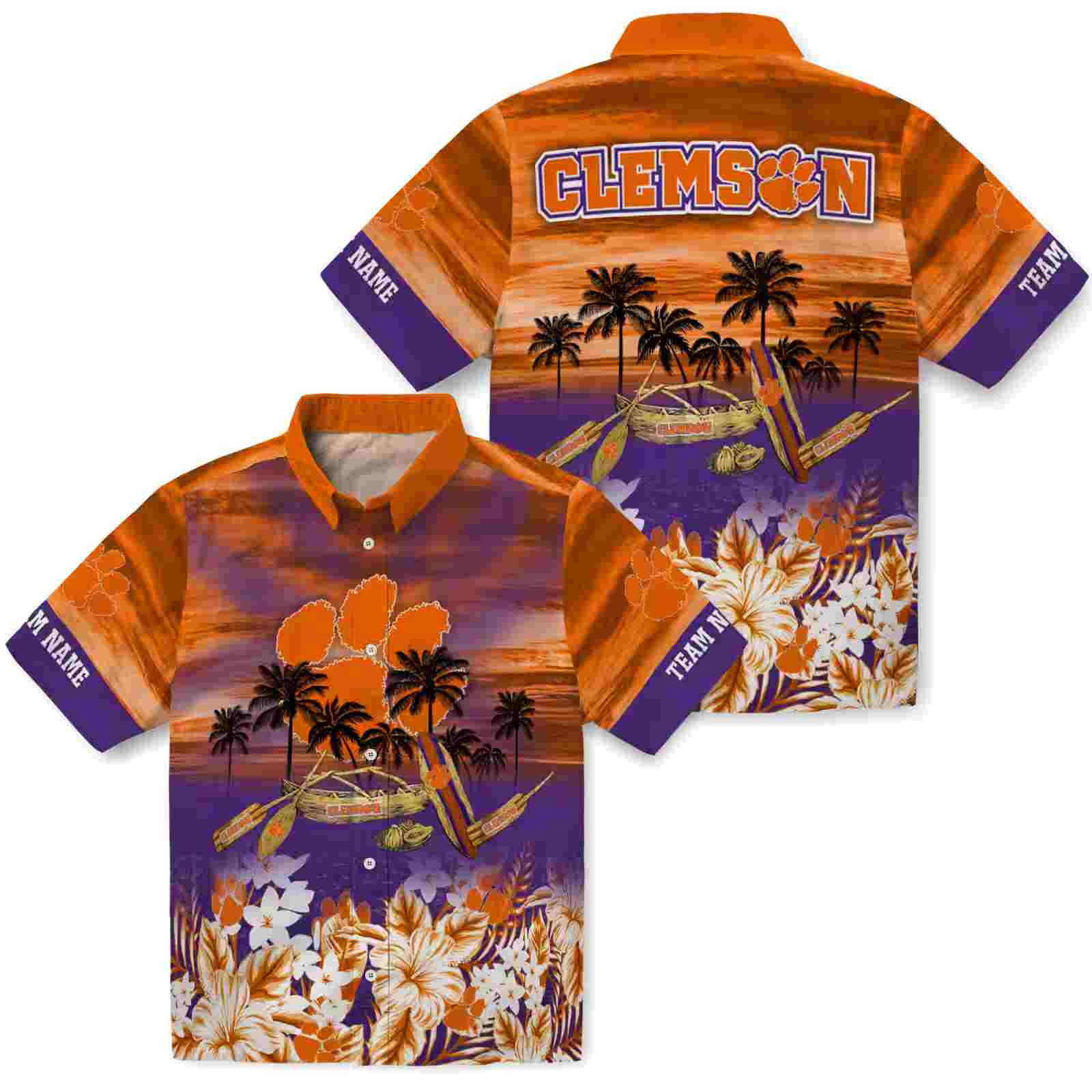 custom clemson tigers tropical canoe orange hawaiian shirt high quality