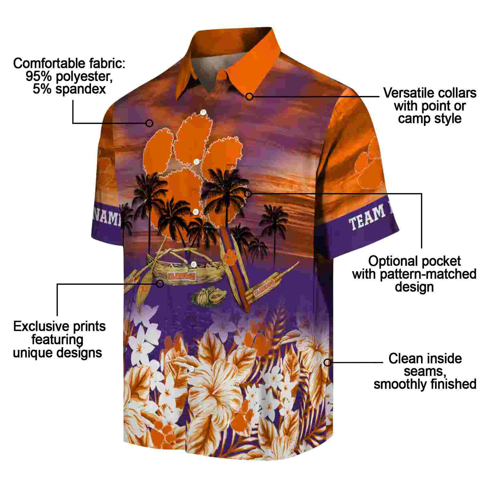 custom clemson tigers tropical canoe orange hawaiian shirt new arrival