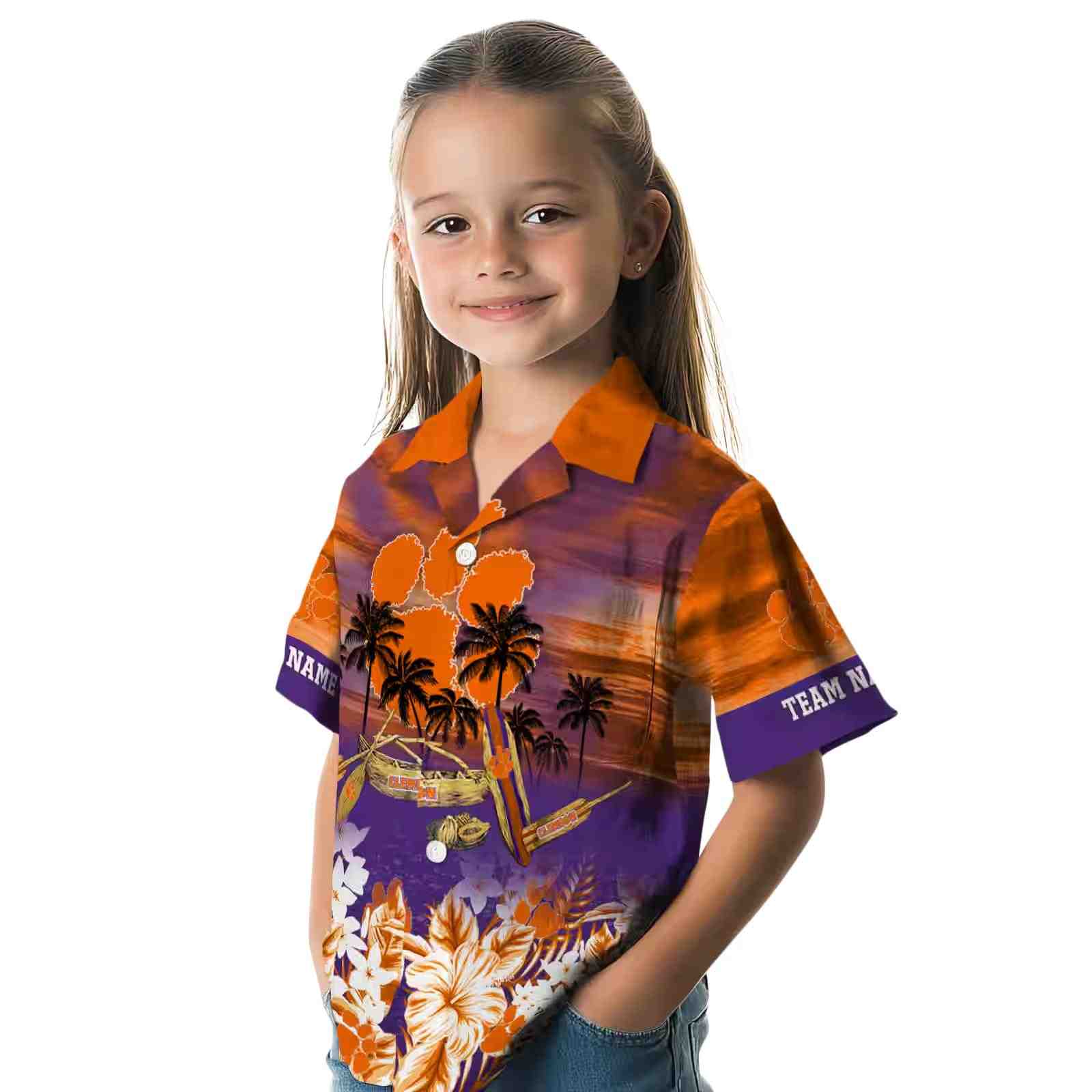 custom clemson tigers tropical canoe orange hawaiian shirt premium grade