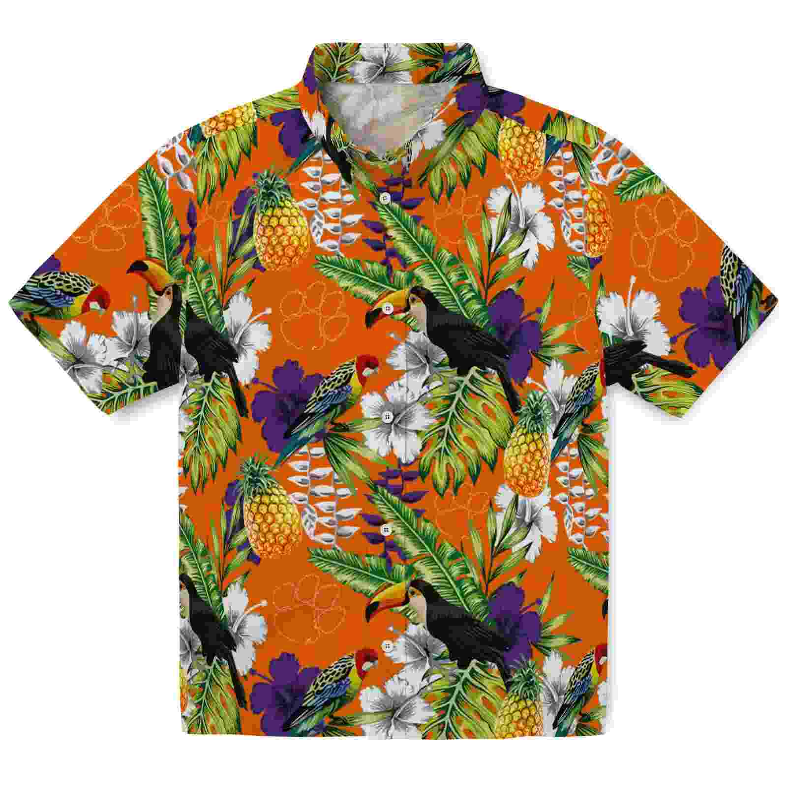 Custom Clemson Tigers Tropical Toucan Orange Green Hawaiian Shirt