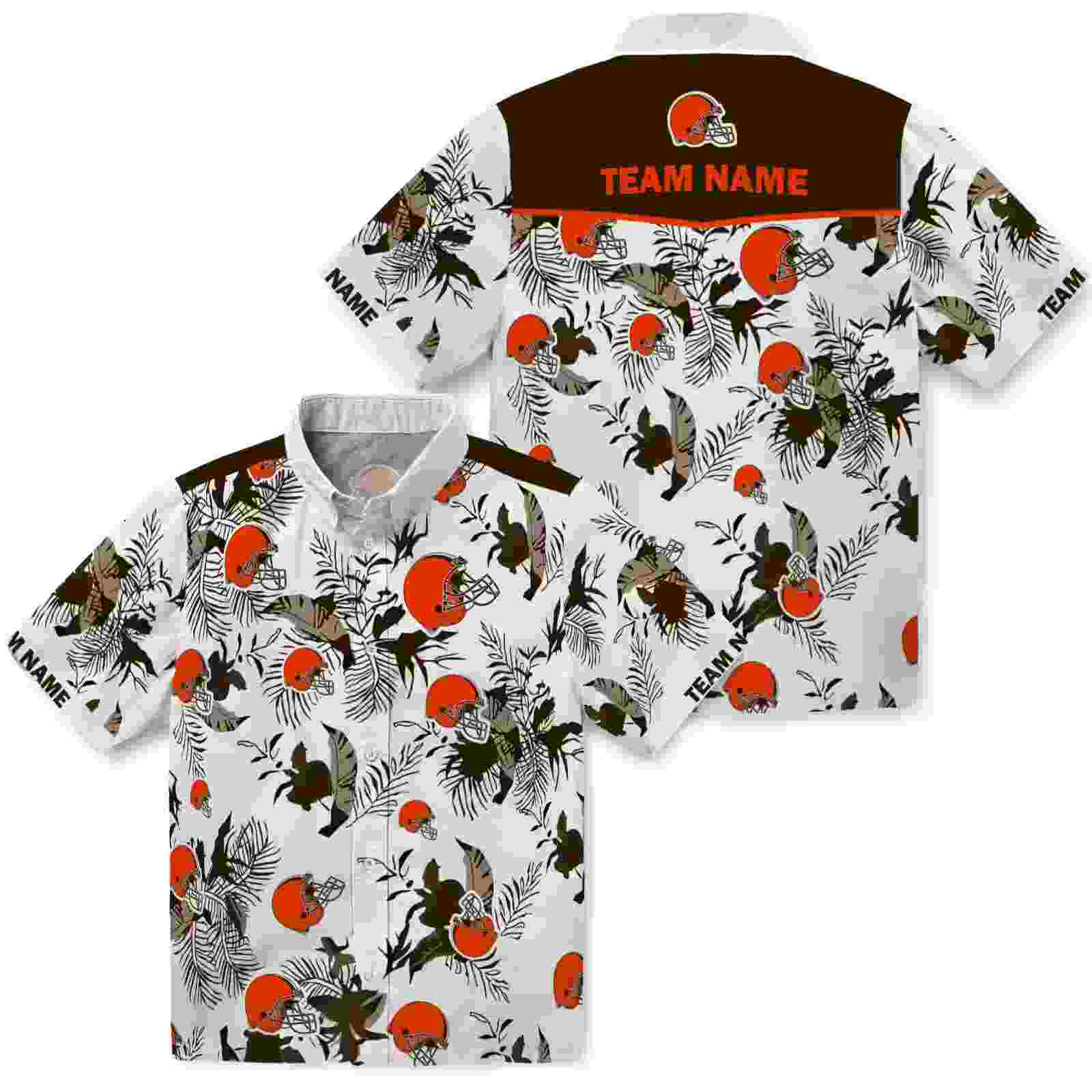 custom cleveland browns botanical theme brown white hawaiian shirt high quality