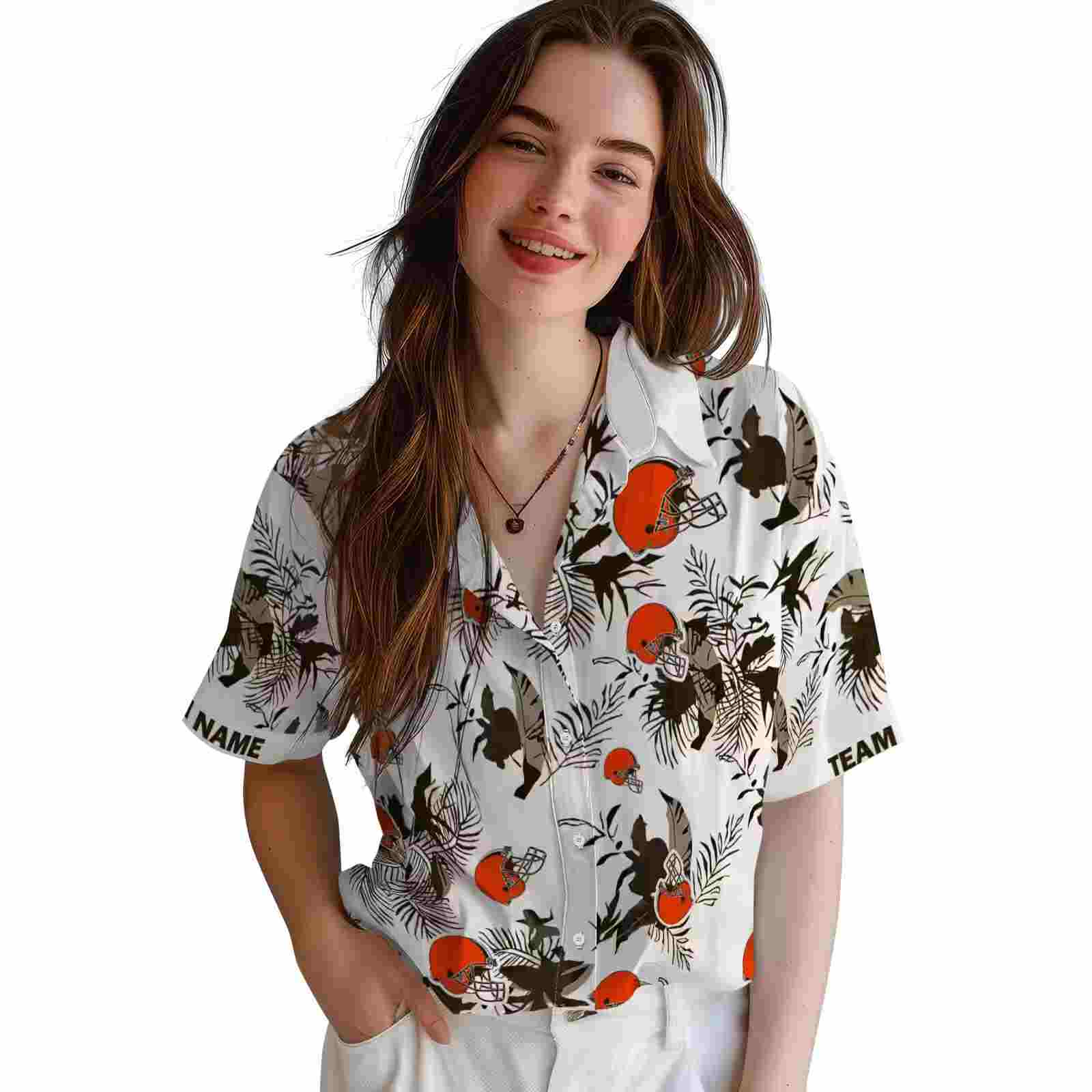 custom cleveland browns botanical theme brown white hawaiian shirt latest model