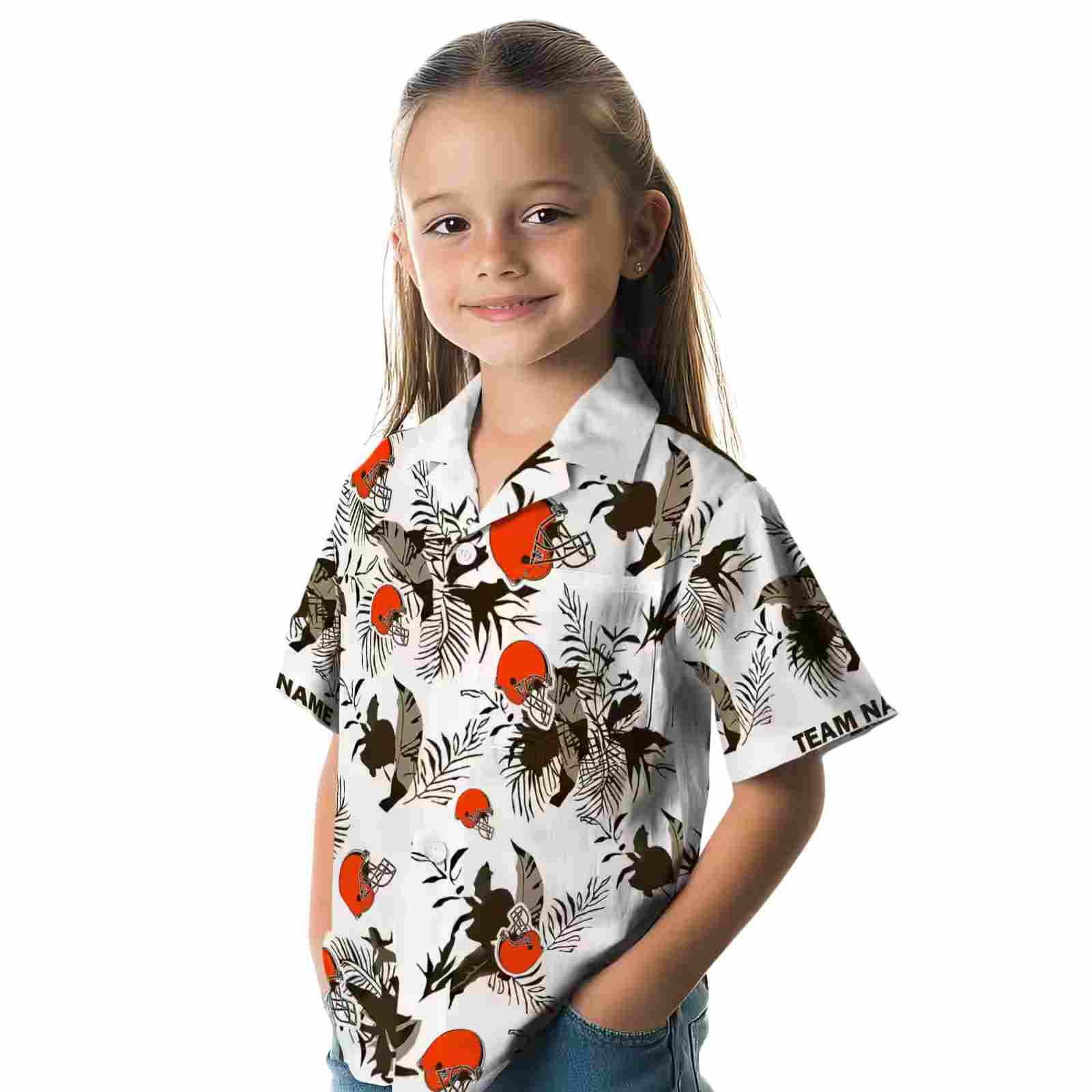 custom cleveland browns botanical theme brown white hawaiian shirt premium grade