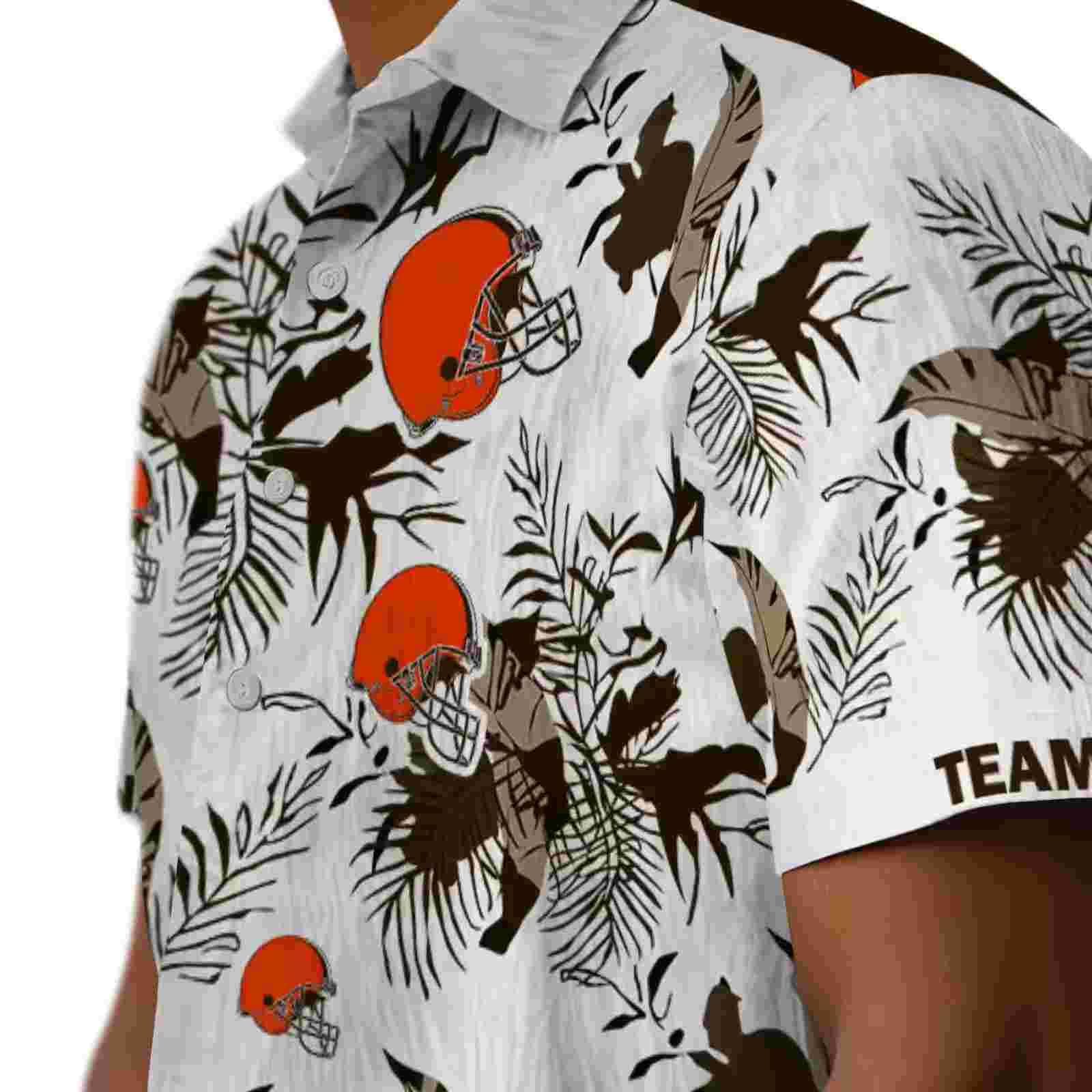 custom cleveland browns botanical theme brown white hawaiian shirt trendy