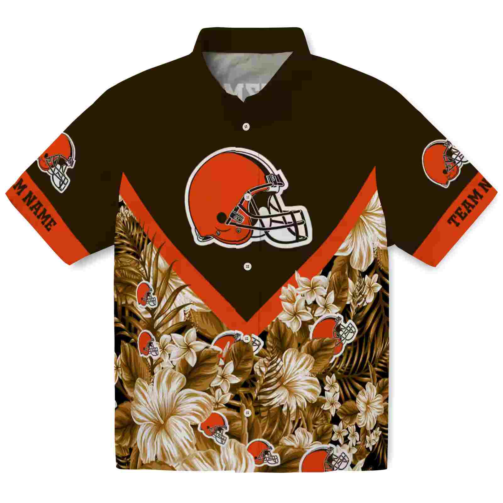 Custom Cleveland Browns Floral Chevron Brown Hawaiian Shirt