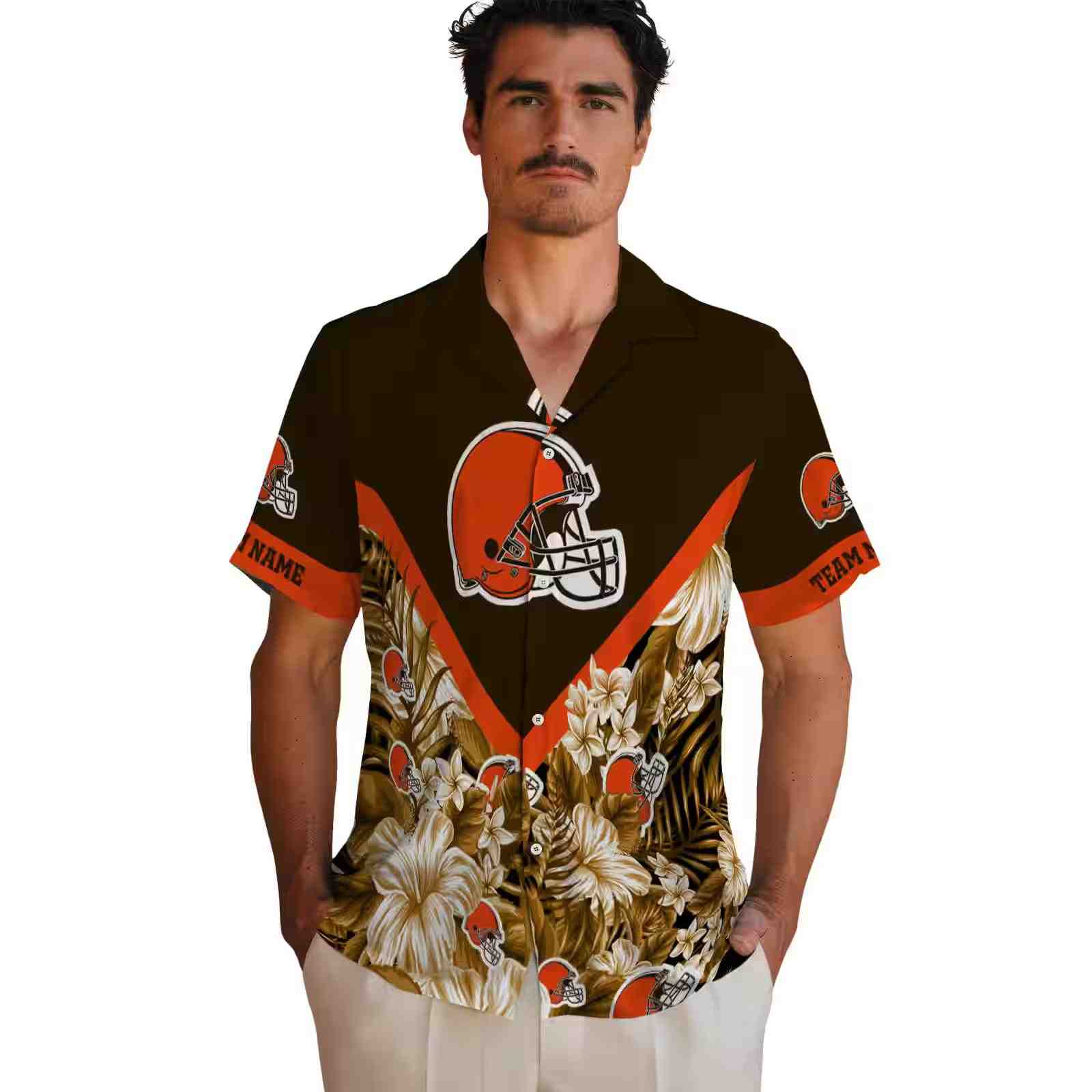 custom cleveland browns floral chevron brown hawaiian shirt fashion forward