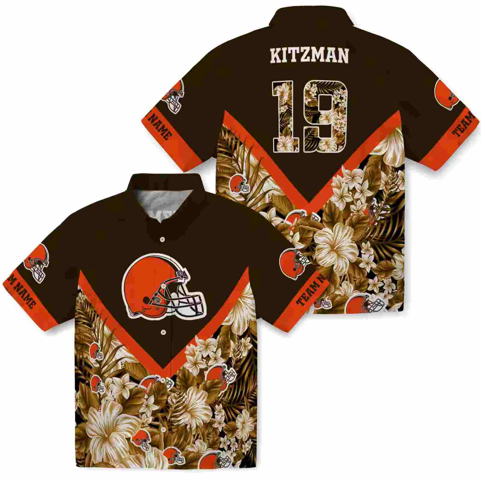 custom cleveland browns floral chevron brown hawaiian shirt high quality