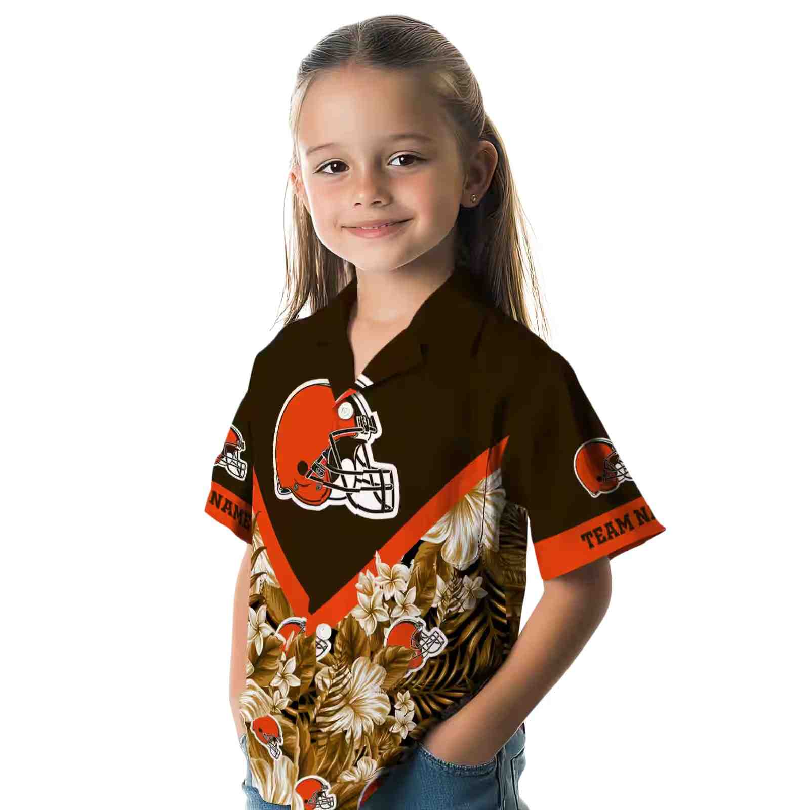 custom cleveland browns floral chevron brown hawaiian shirt premium grade