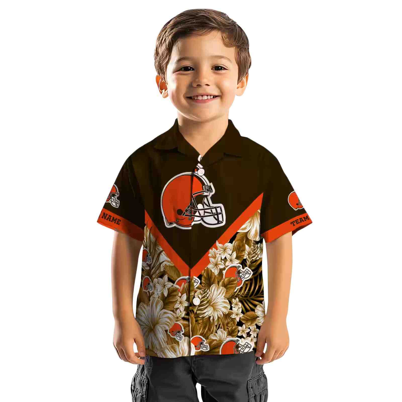 custom cleveland browns floral chevron brown hawaiian shirt top rated