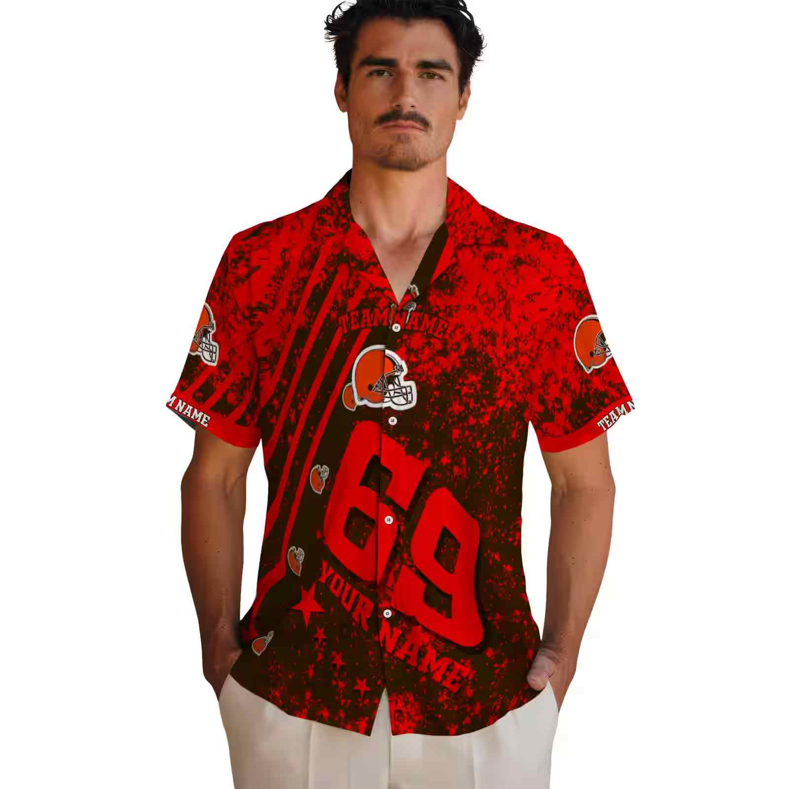 custom cleveland browns star stripes brown hawaiian shirt fashion forward