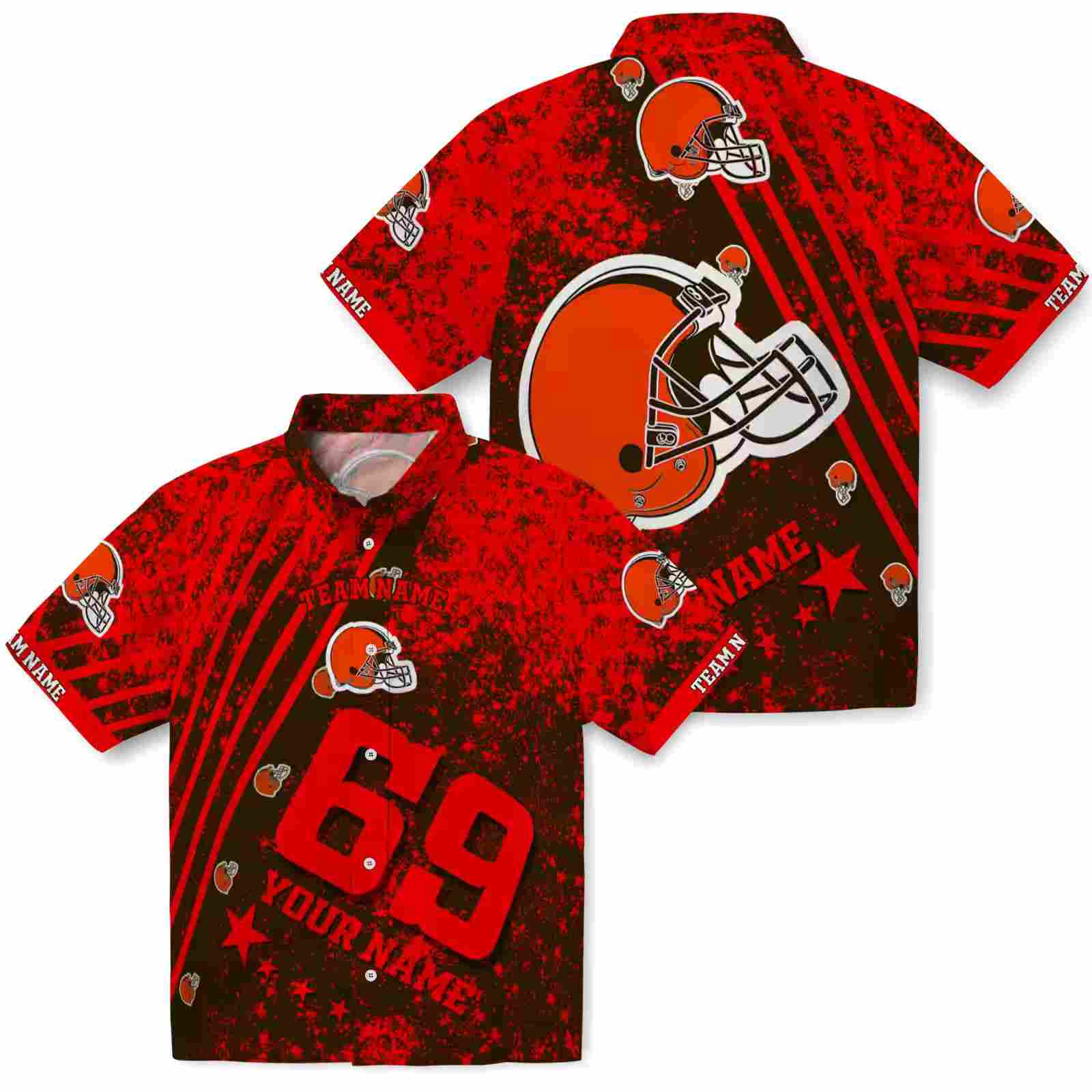 custom cleveland browns star stripes brown hawaiian shirt high quality