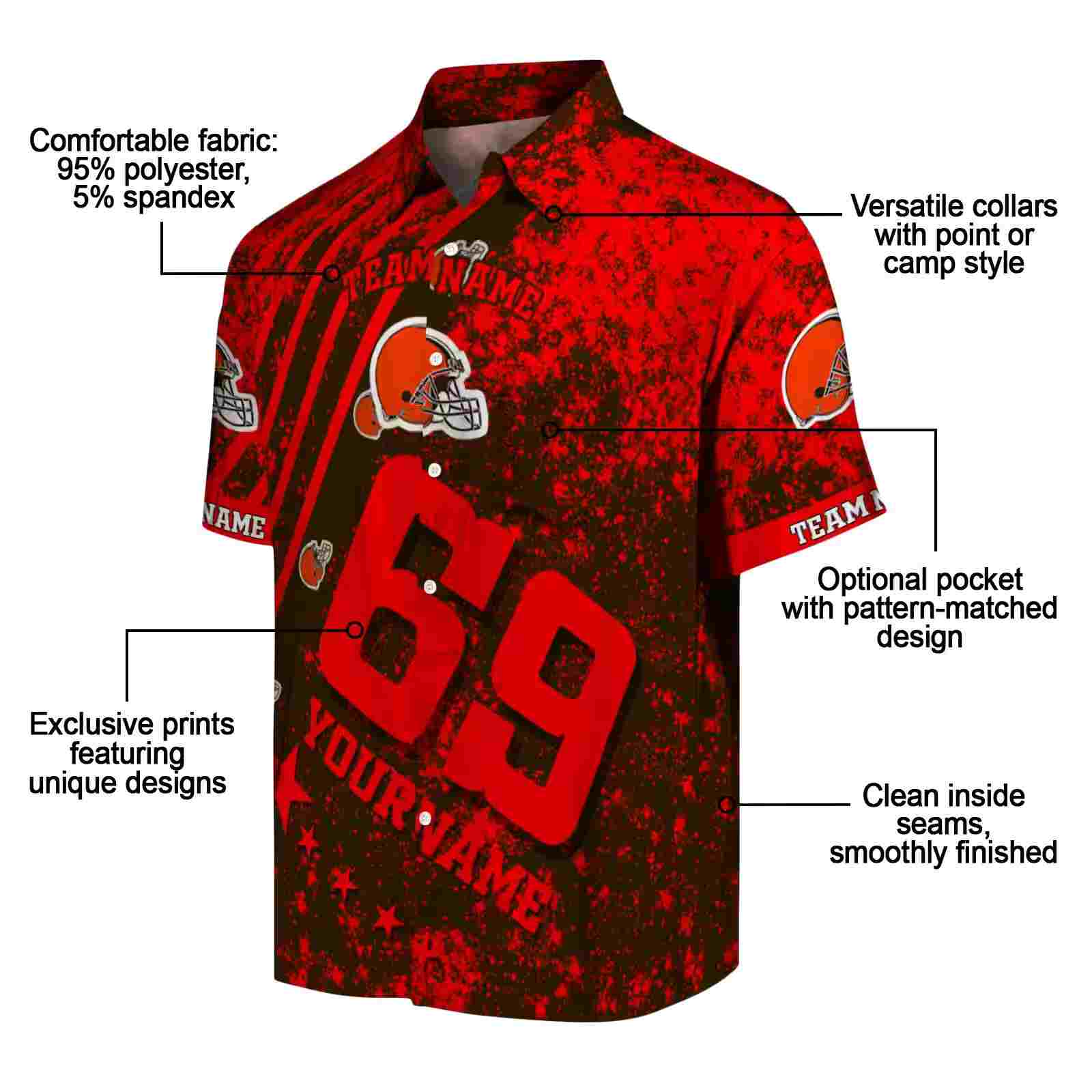 custom cleveland browns star stripes brown hawaiian shirt new arrival