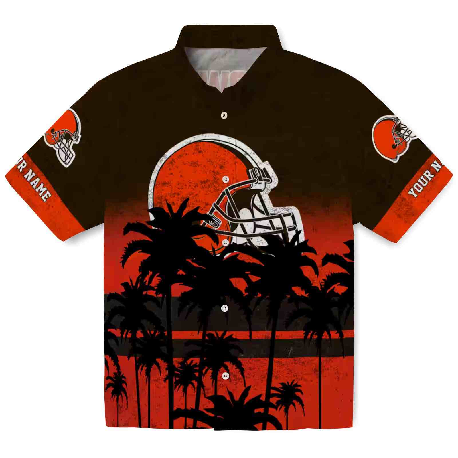 Custom Cleveland Browns Sunset Pattern Brown Black Hawaiian Shirt