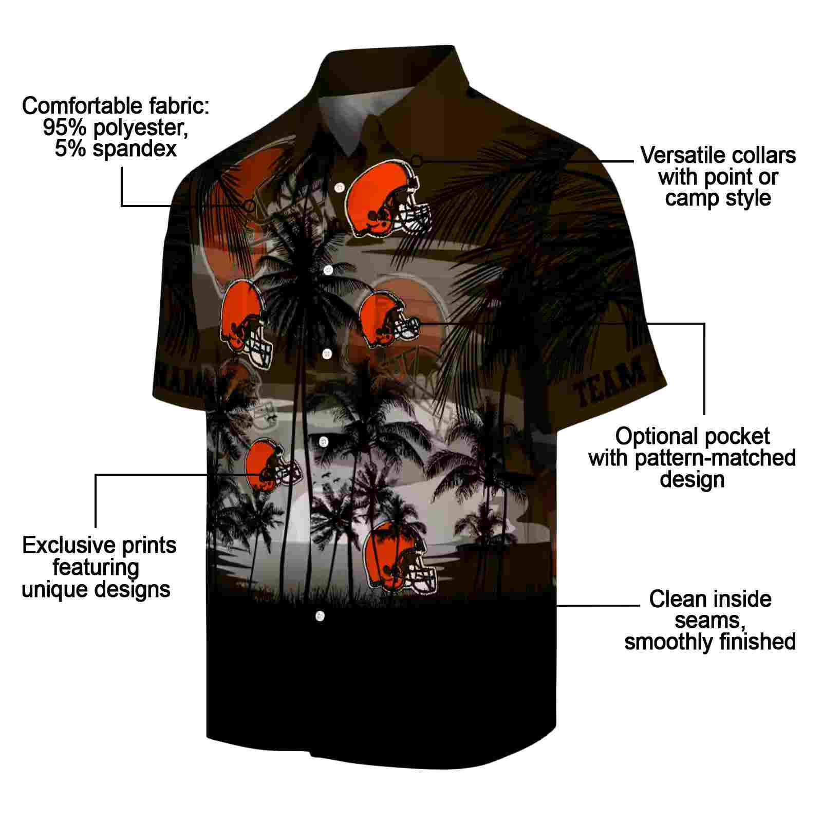 custom cleveland browns sunset scene brown black hawaiian shirt new arrival