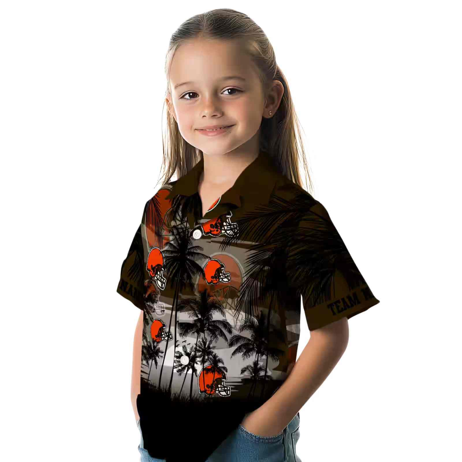 custom cleveland browns sunset scene brown black hawaiian shirt premium grade